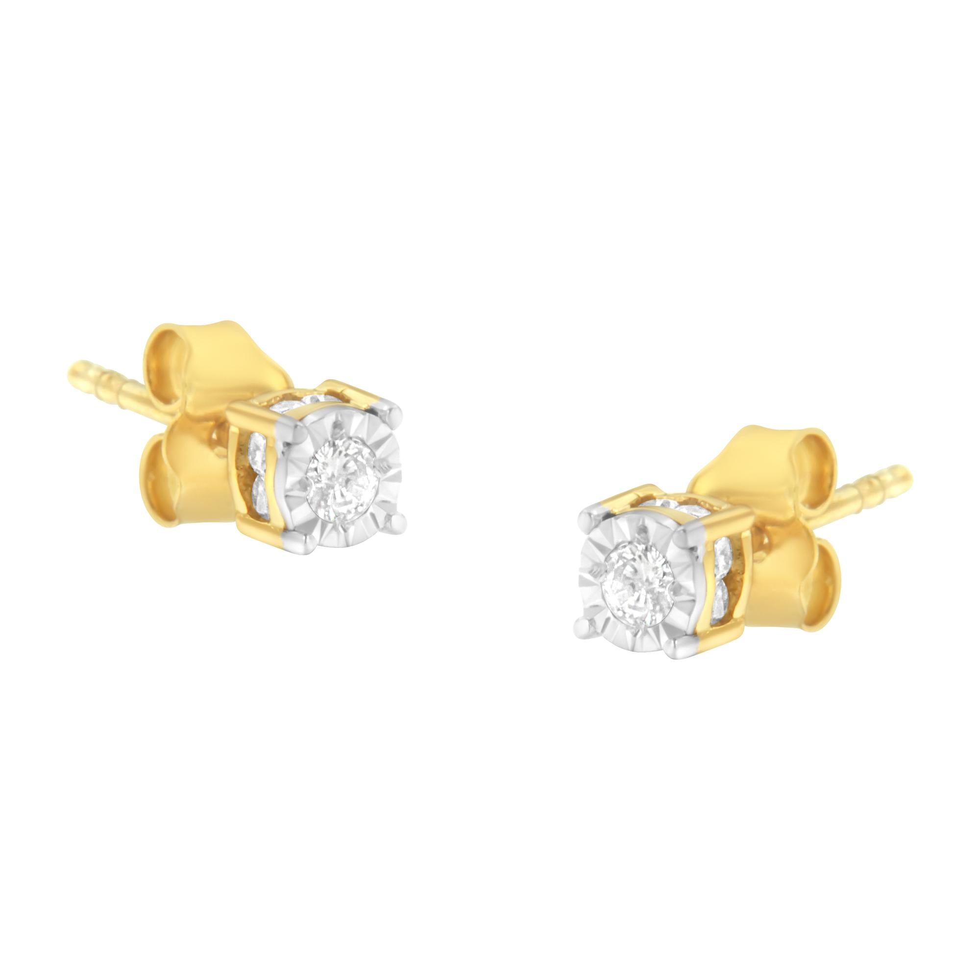 Pendiente de botón con diamantes en plata de ley bañada en amarillo (1/4 ct, color IJ, claridad I2-I3) - Friggin Jewelry