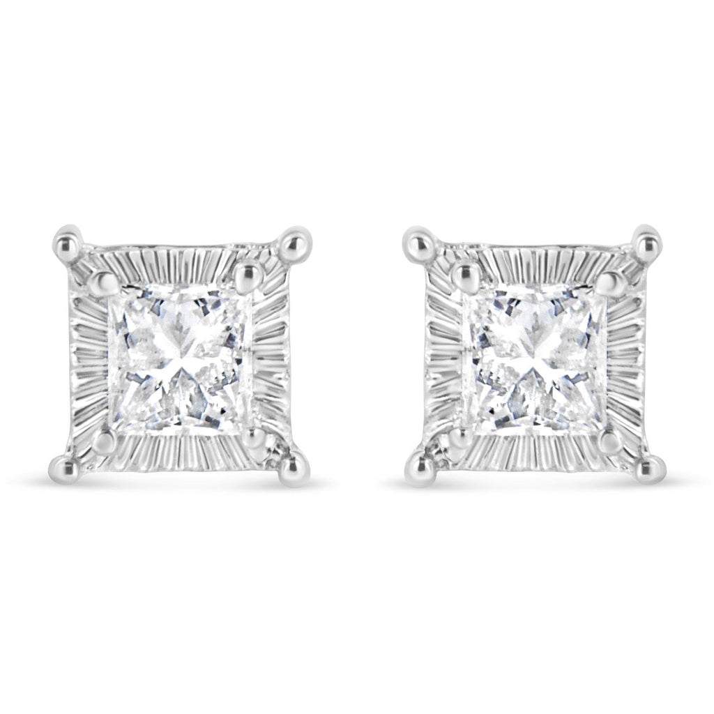 Aretes de plata de ley 925 con diamantes de talla princesa de 1/2 quilates (color IJ, claridad I2-I3) - Friggin Jewelry