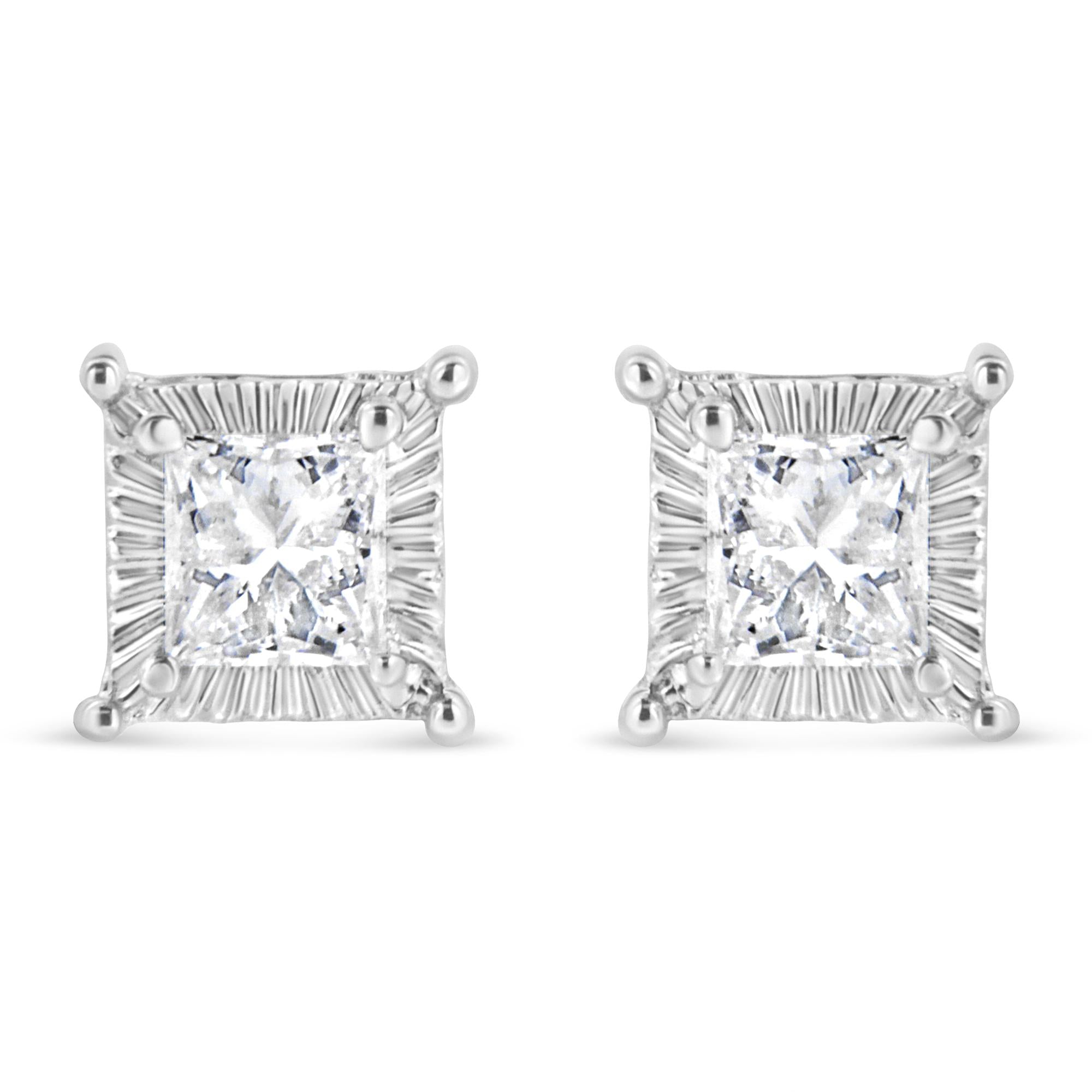Aretes de plata de ley 925 con diamantes de talla princesa de 1/2 quilates (color IJ, claridad I2-I3) - Friggin Jewelry