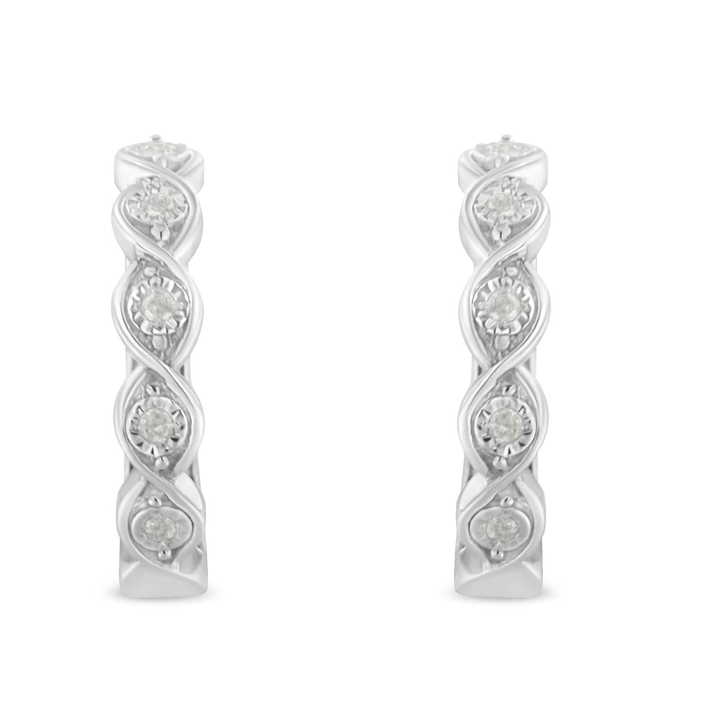 Aros de plata de ley 925 con diamantes de 1/10 quilates engastados en forma de espiral infinito (color IJ, claridad I3) - Friggin Jewelry