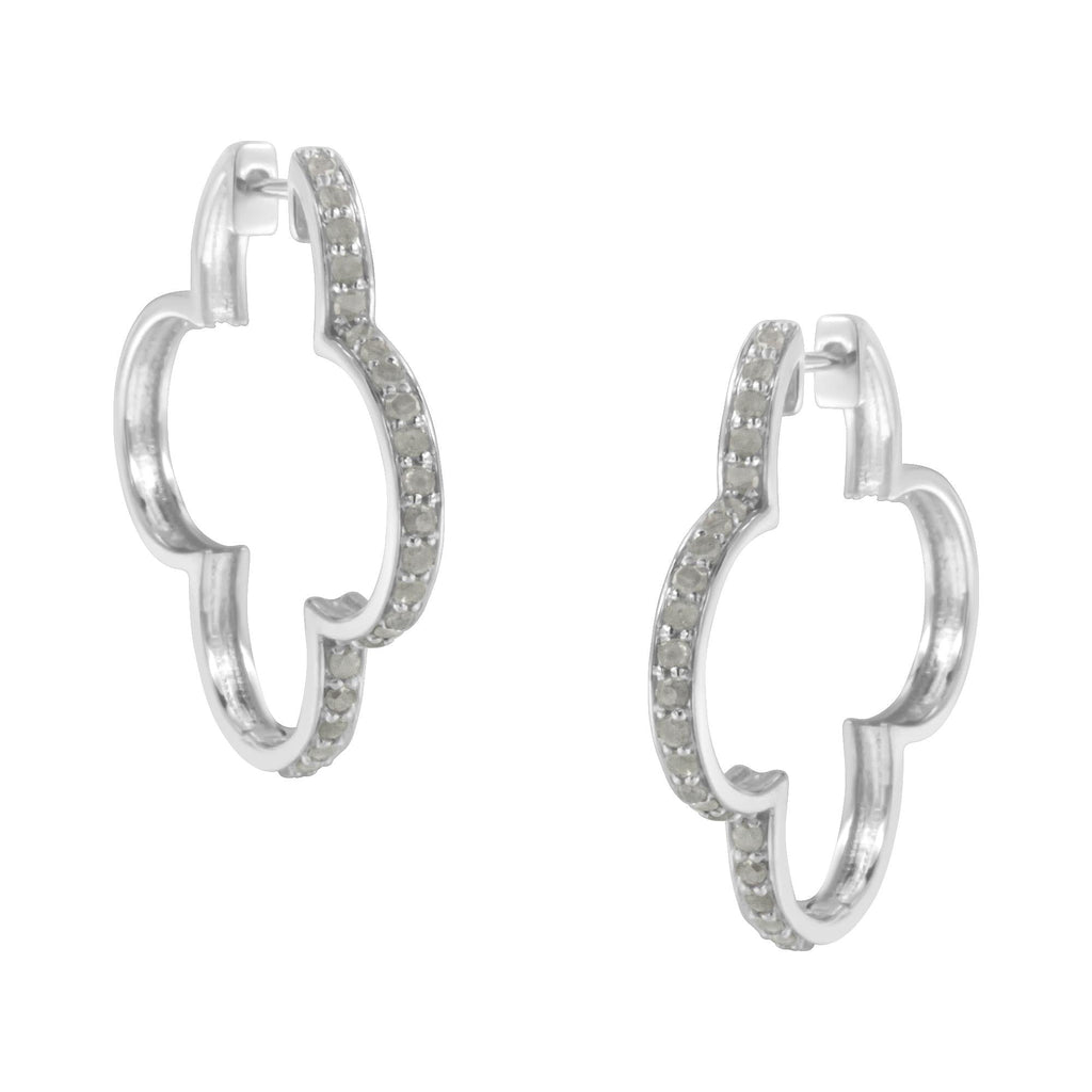 .925 Sterling Silver 1.0 cttw Diamond 4 Leaf Clover Shape Hoop Earrings(I-J Color, I3 Clarity) - Friggin Jewelry