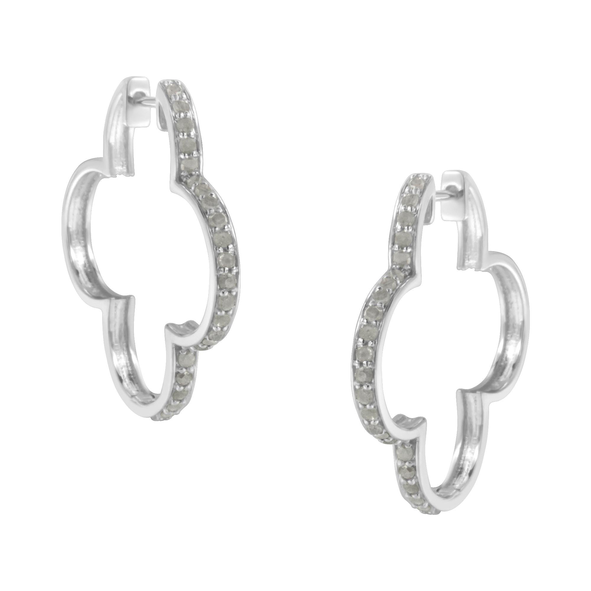 .925 Sterling Silver 1.0 cttw Diamond 4 Leaf Clover Shape Hoop Earrings(I-J Color, I3 Clarity) - Friggin Jewelry