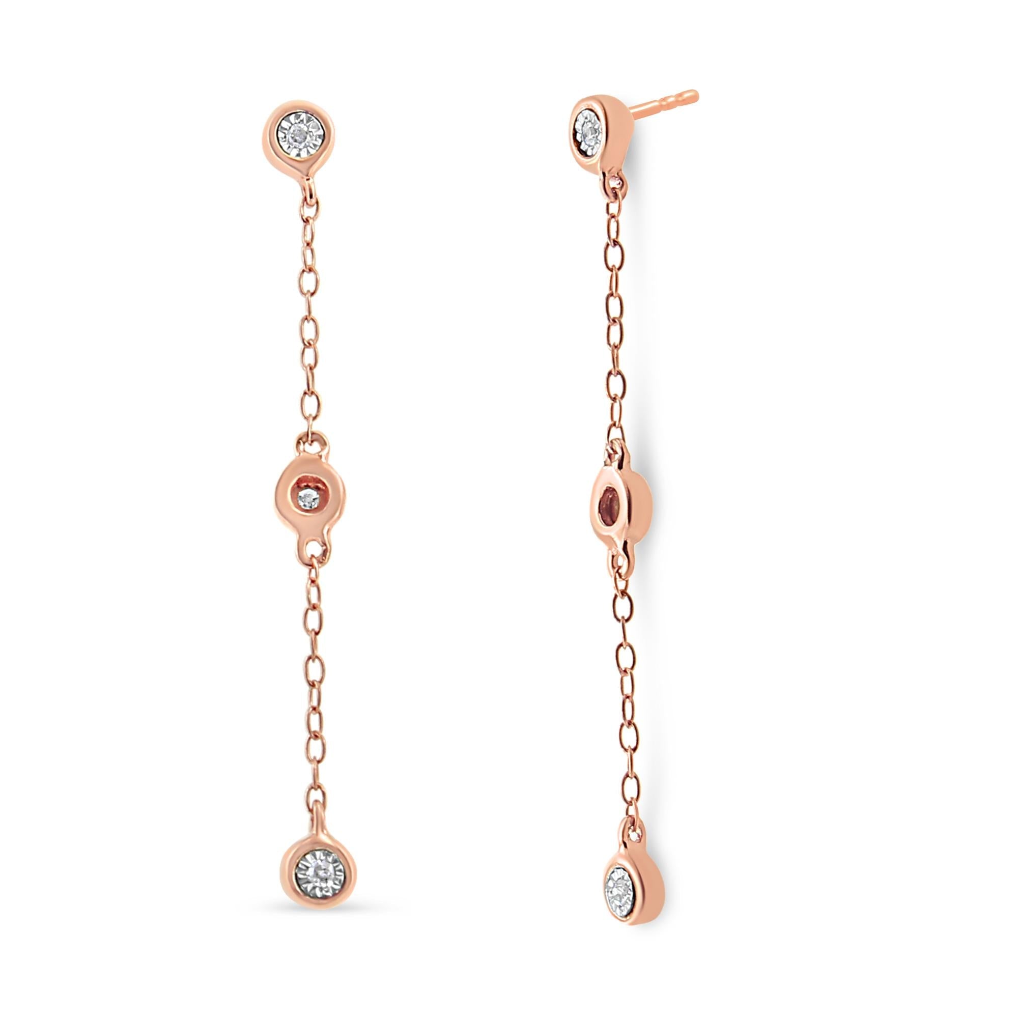 10K Rose Gold Plated .925 Sterling Silver 1/15 Cttw Diamond Dangle Earring (I-J Color, I3-Promo Clarity) - Friggin Jewelry