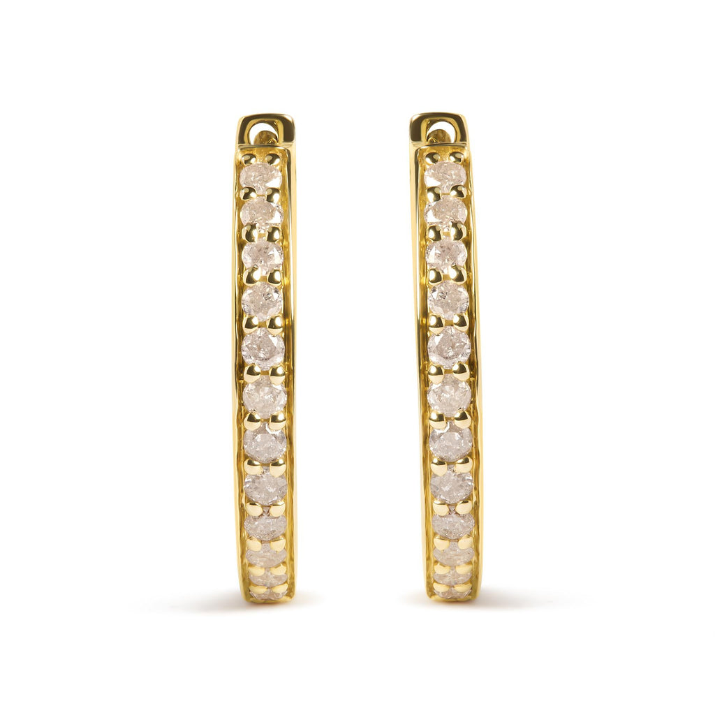 10K Yellow Gold 1/2 Cttw Round-Cut Diamond Hoop Earrings (I-J Color, I2-I3 Clarity) - Friggin Jewelry