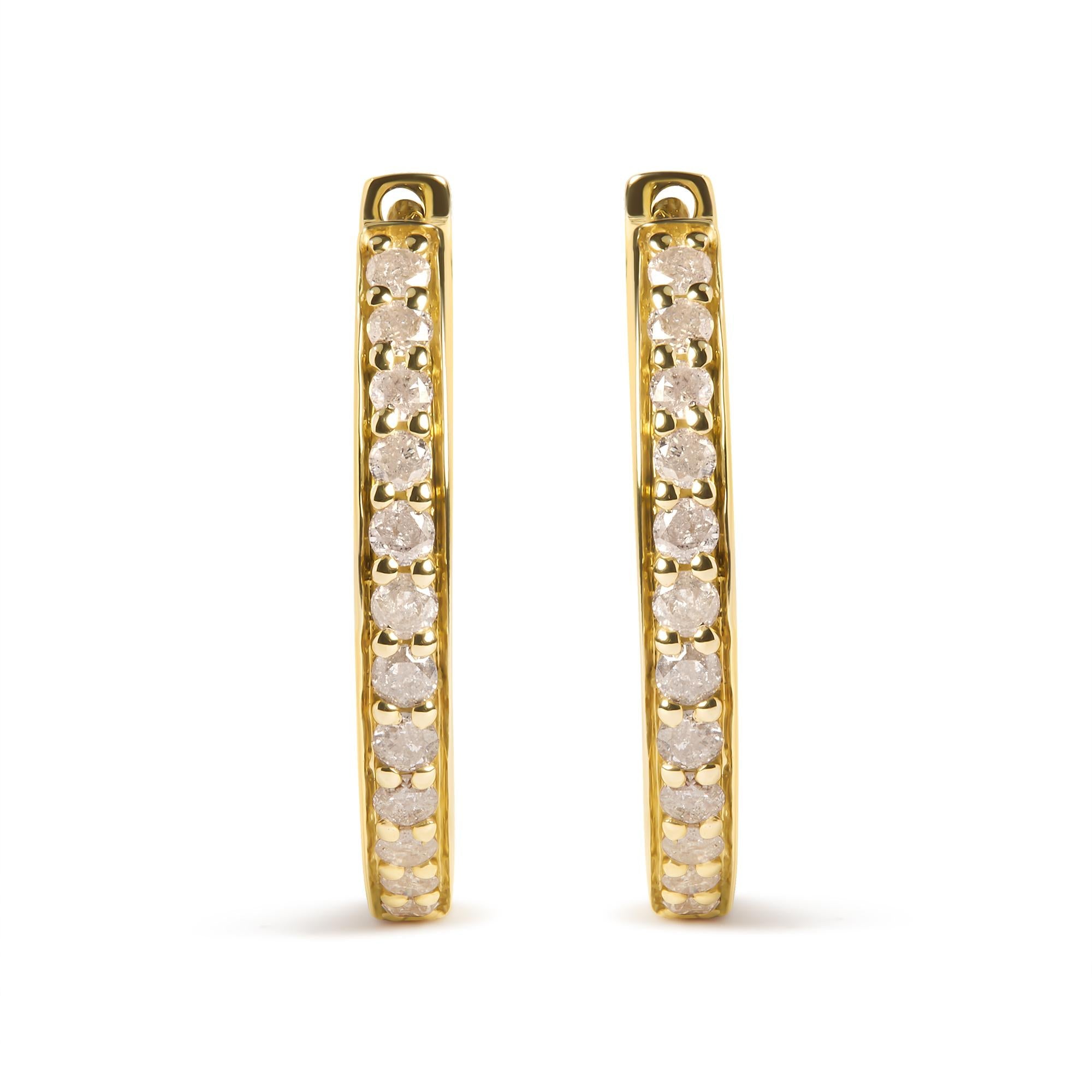 Orecchini a cerchio in oro giallo 10 carati con diamanti taglio rotondo da 1/2 carati (colore IJ, purezza I2-I3) - Friggin Jewelry