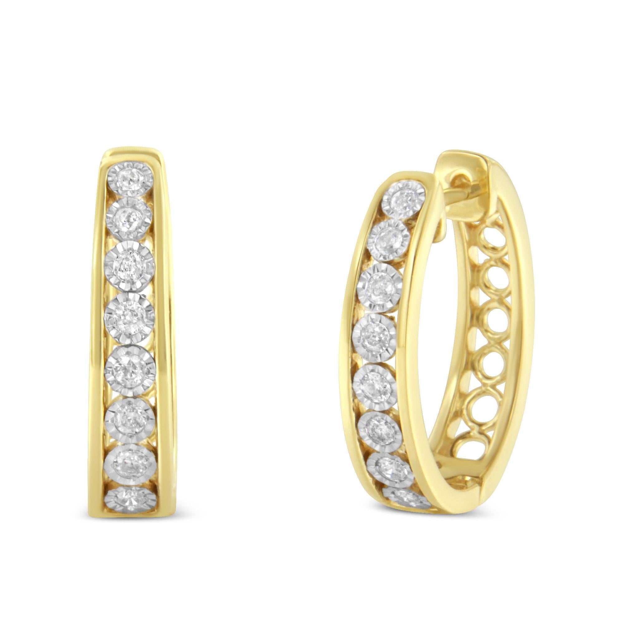 Orecchini a cerchio in oro giallo e bianco 10 carati con diamanti (1/2 carato, colore JK, purezza I2-I3) - Friggin Jewelry