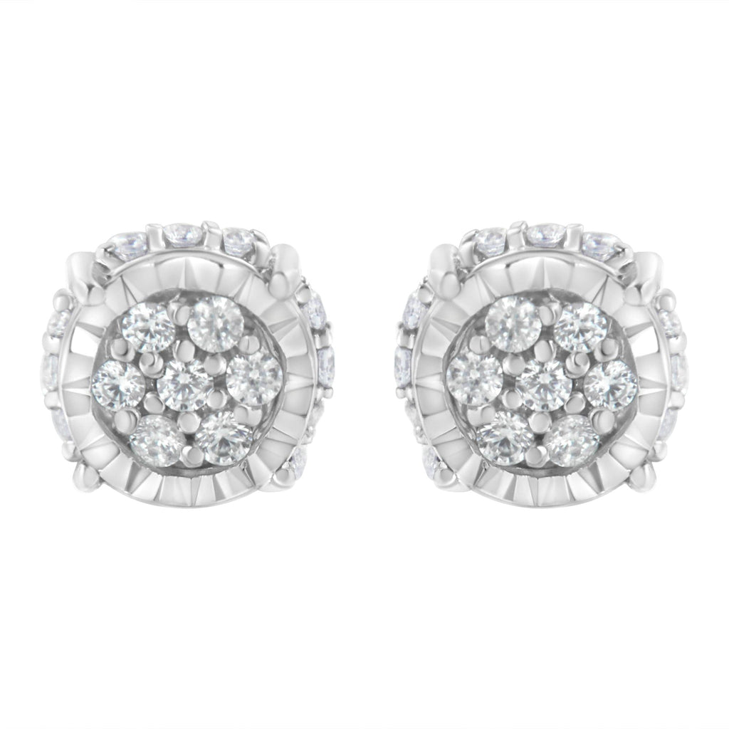 .925 Sterling Silver 1/3 cttw Round-cut Diamond Floral Stud Earring (I-J Clarity, I3 Color) - Friggin Jewelry