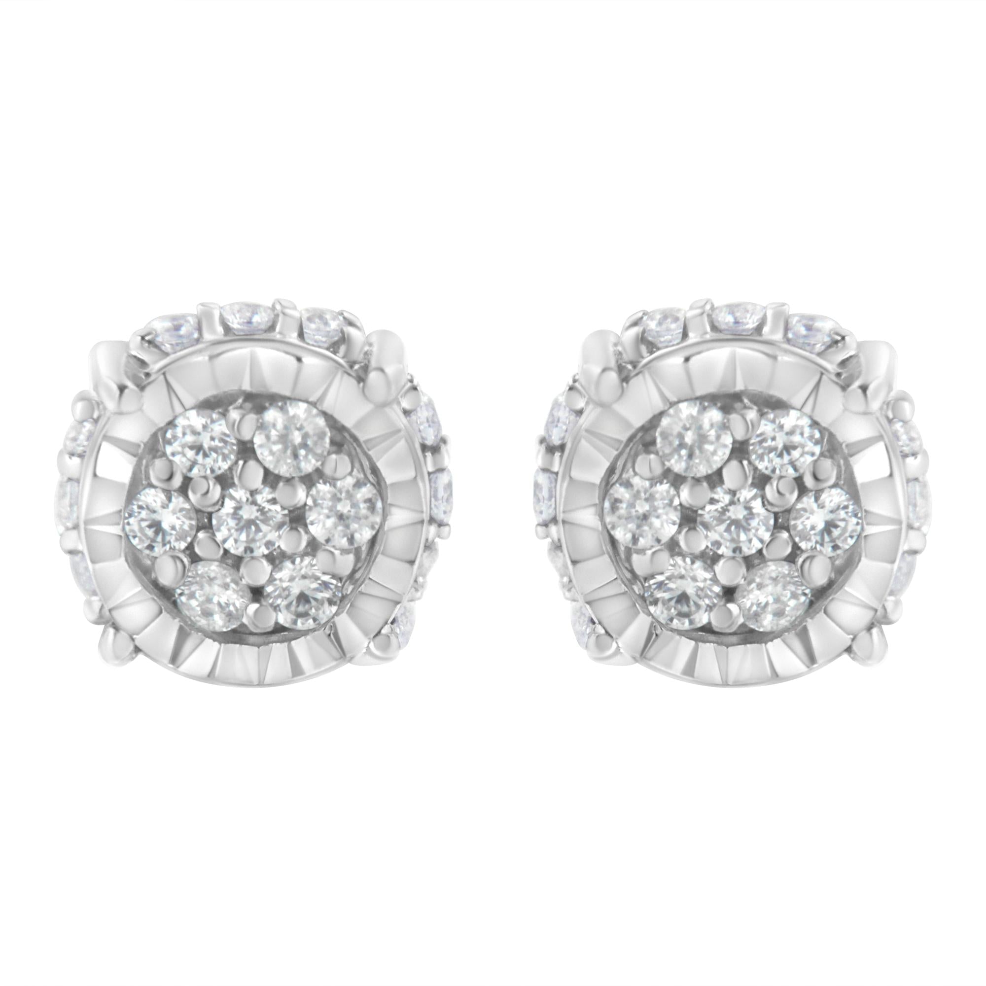 Pendiente floral de diamante de talla redonda de 1/3 ct en plata de ley 925 (claridad IJ, color I3) - Friggin Jewelry