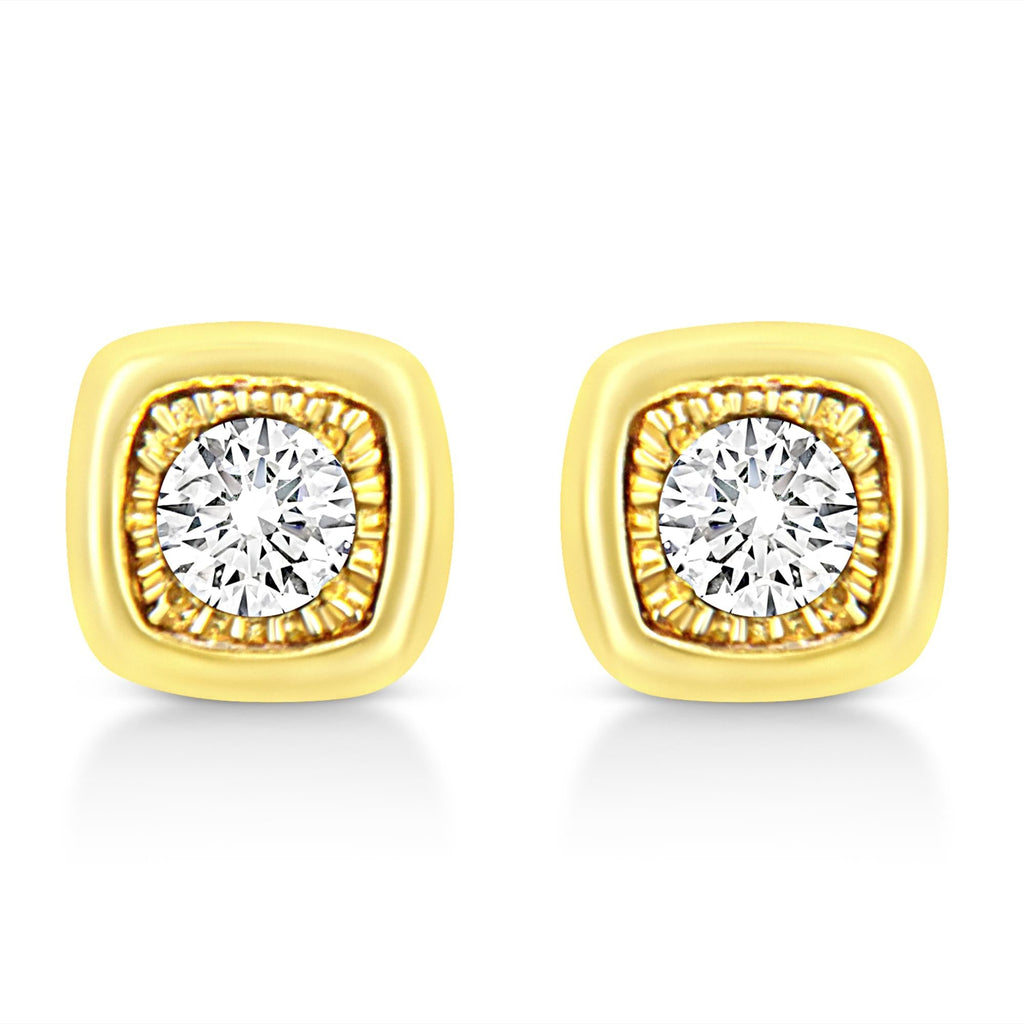 Aretes de plata de ley 925 bañados en oro amarillo de 10 quilates con diamantes engastados milagros de 1/10 quilates (formas a elegir) - Friggin Jewelry