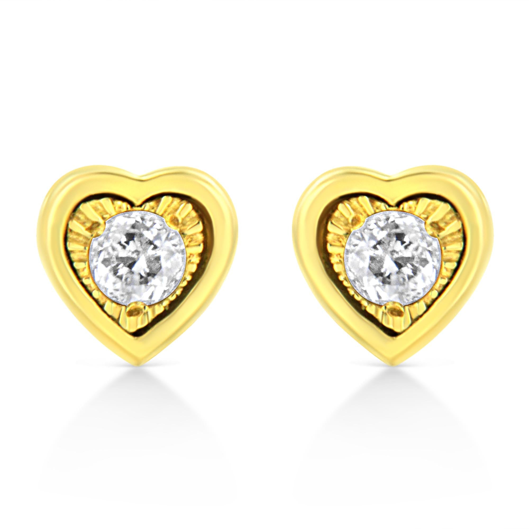Aretes de plata de ley 925 bañados en oro amarillo de 10 quilates con diamantes engastados milagros de 1/10 quilates (formas a elegir) - Friggin Jewelry