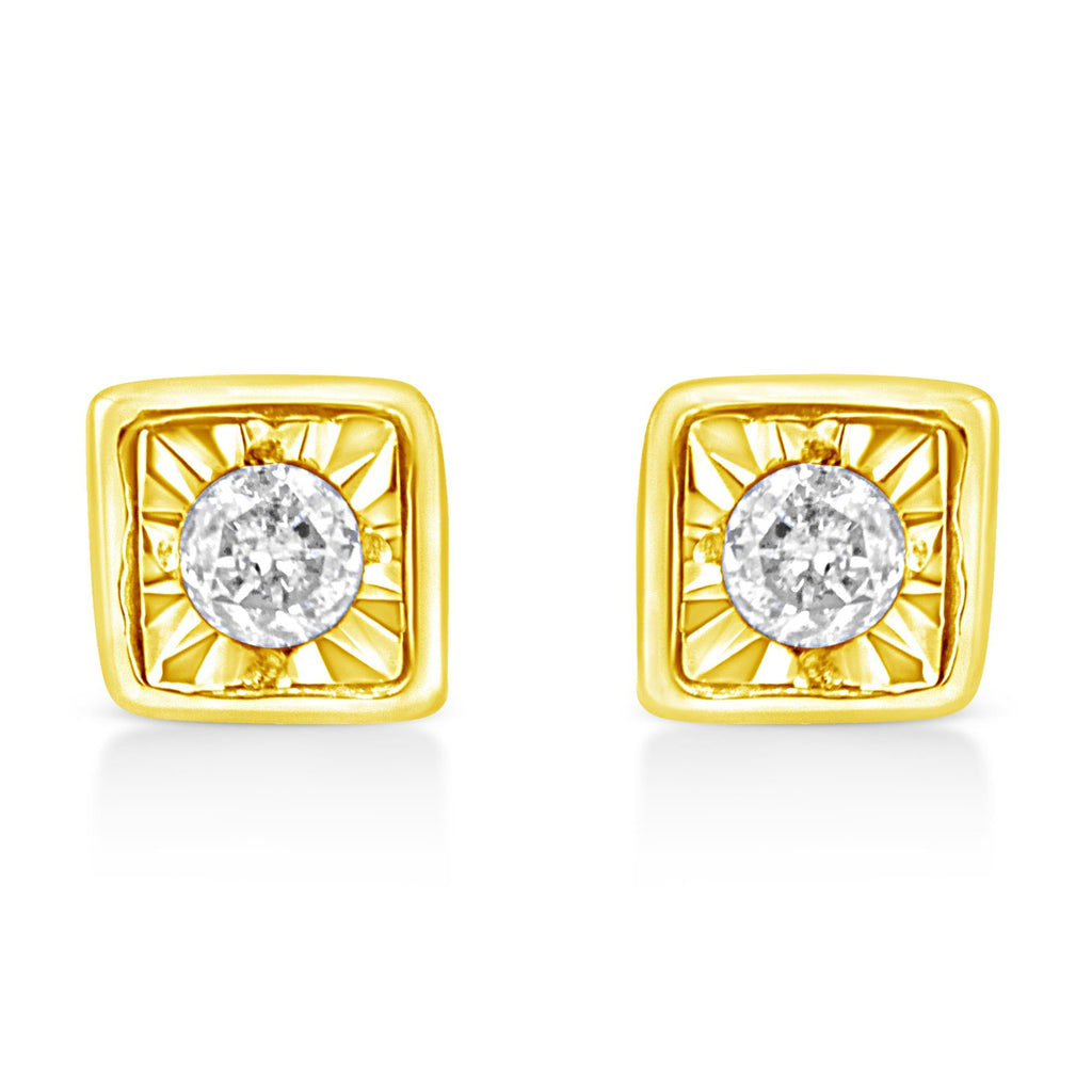 Aretes de plata de ley 925 bañados en oro amarillo de 10 quilates con diamantes engastados milagros de 1/10 quilates (formas a elegir) - Friggin Jewelry