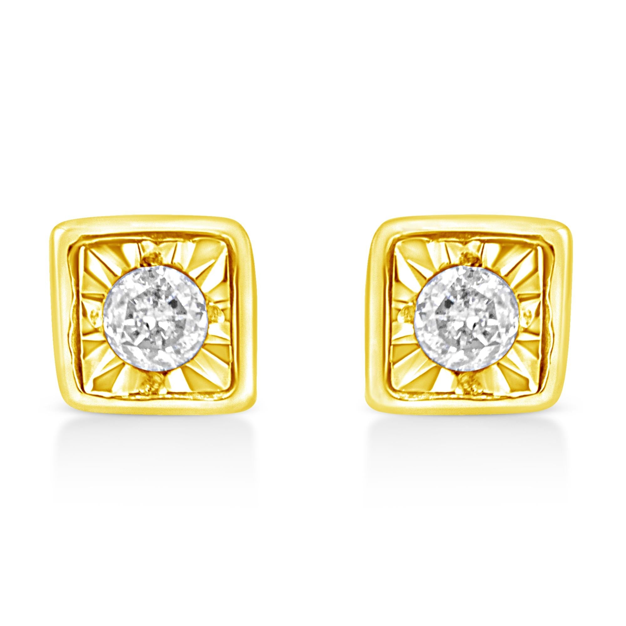 Aretes de plata de ley 925 bañados en oro amarillo de 10 quilates con diamantes engastados milagros de 1/10 quilates (formas a elegir) - Friggin Jewelry