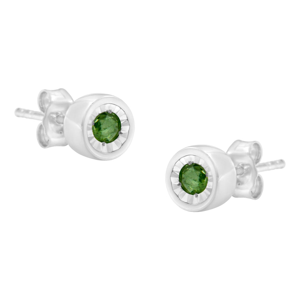 .925 Sterling Silver 0.15 Cttw Round Brilliant-Cut Green Diamond Miracle-Set Stud Earrings (Fancy Color-Enhanced, I1-I2 Clarity) - Friggin Jewelry