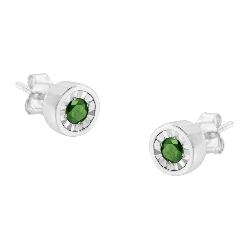 .925 Sterling Silver 1/4 Cttw Round Brilliant-Cut Green Diamond Miracle-Set Stud Earrings (Fancy Color-Enhanced, I1-I2 Clarity) - Friggin Jewelry