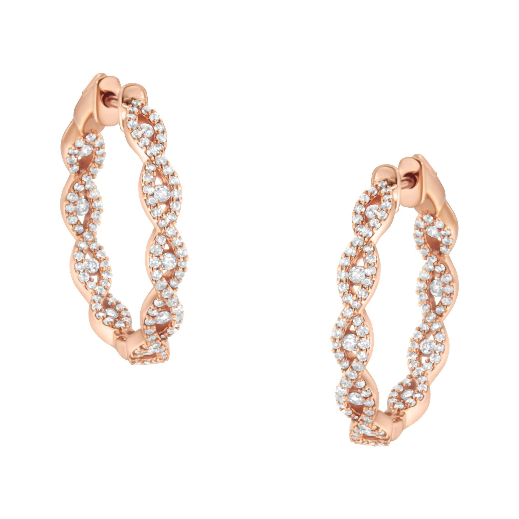 Orecchini a cerchio in oro rosa 10 carati con diamanti (1 carato, colore HI, purezza I1-I2) - Friggin Jewelry