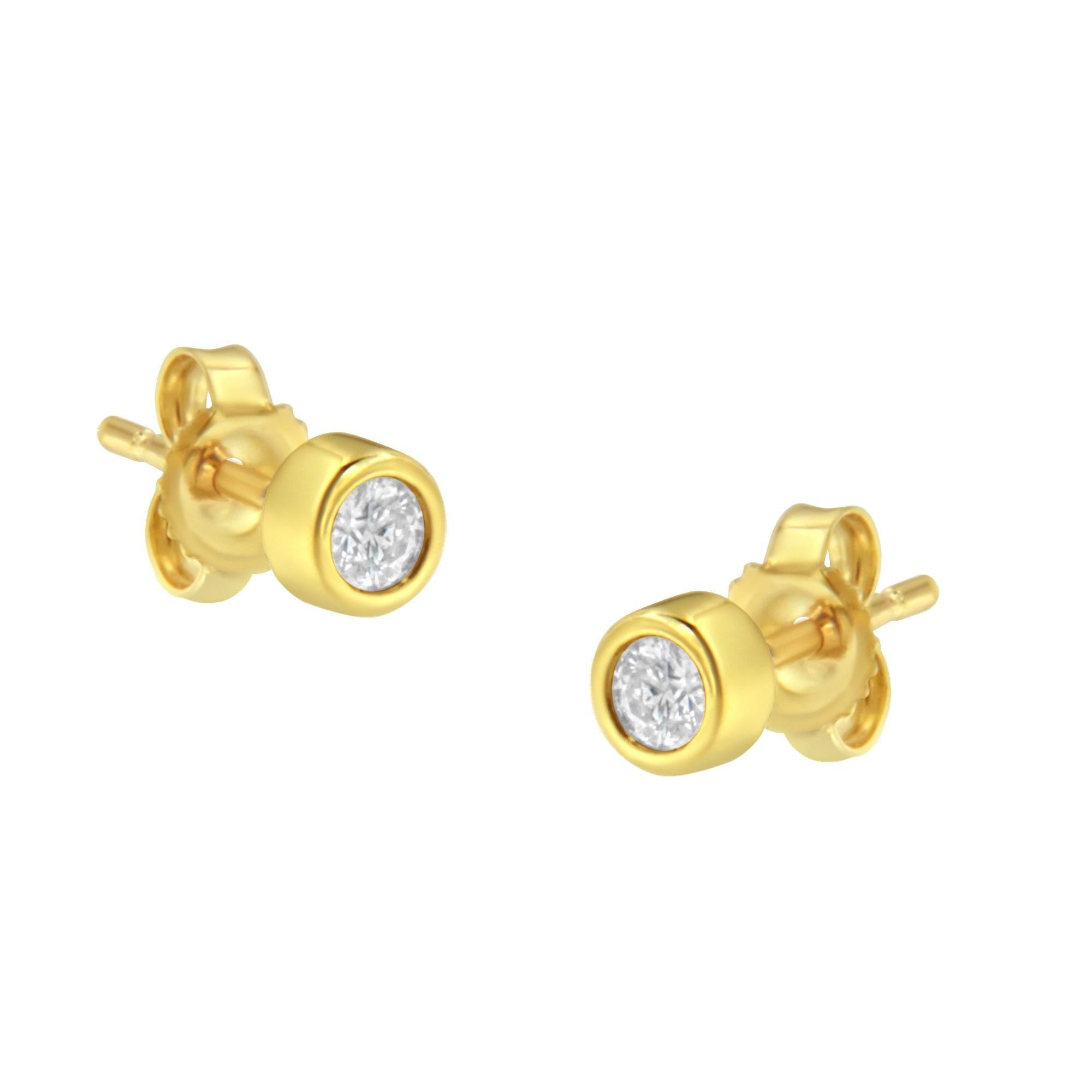 10K Gold 0.15 Cttw Round Brilliant-Cut Near Colorless Diamond Bezel-Set Stud Earrings (H-I Color, I1-I2 Clarity) - Friggin Jewelry