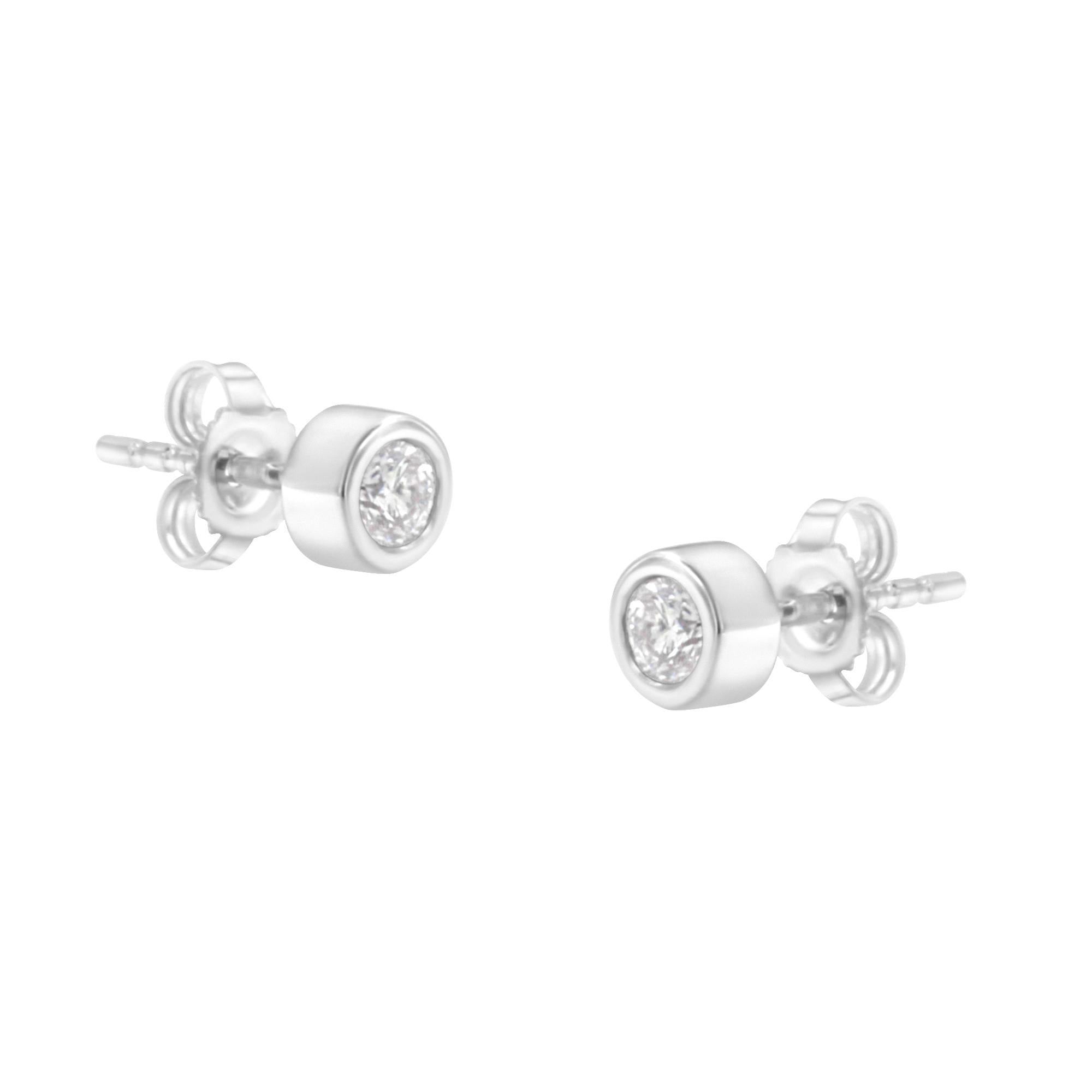 10K Gold 1/4 Cttw Round Brilliant-Cut Near Colorless Diamond Bezel-Set Stud Earrings (H-I Color, I1-I2 Clarity) - Friggin Jewelry