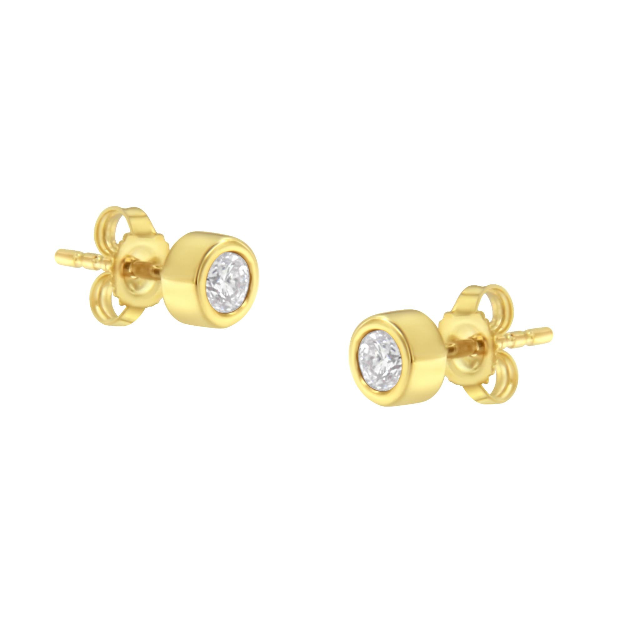 10K Gold 1/4 Cttw Round Brilliant-Cut Near Colorless Diamond Bezel-Set Stud Earrings (H-I Color, I1-I2 Clarity) - Friggin Jewelry