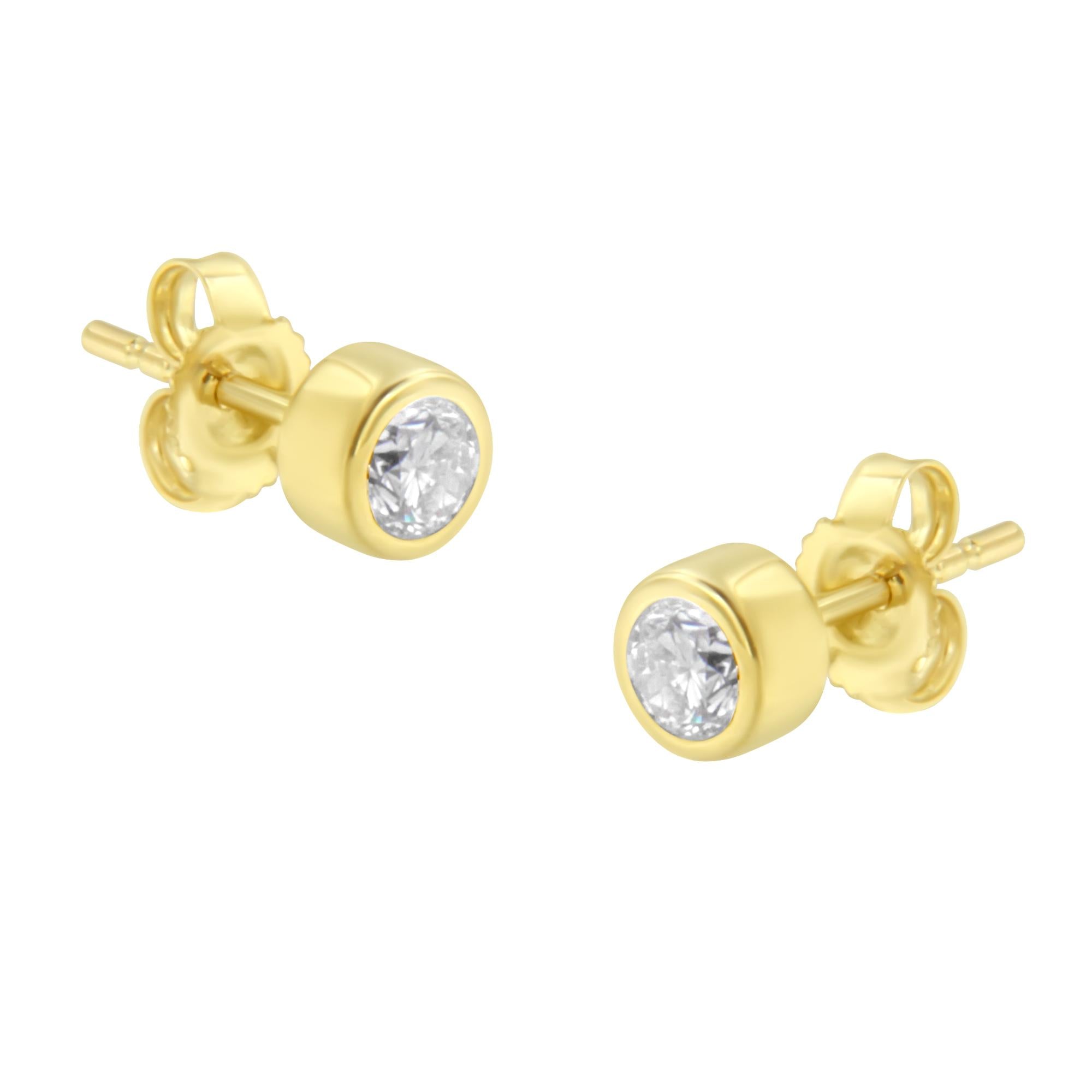 10K Gold 0.30 Cttw Round Brilliant-Cut Near Colorless Diamond Bezel-Set Stud Earrings (H-I Color, I1-I2 Clarity) - Friggin Jewelry