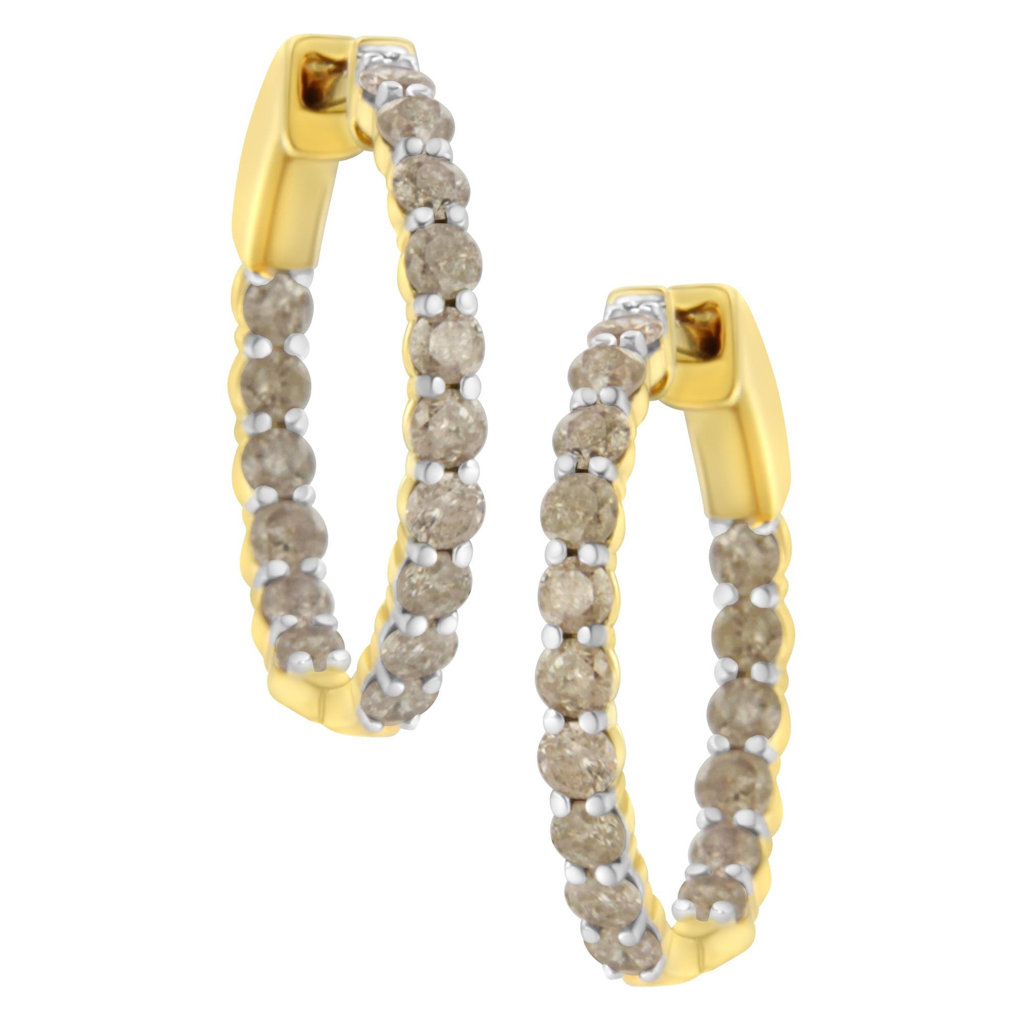 Orecchini a cerchio in argento sterling placcato oro giallo 10K con diamanti (2 carati, colore KL, purezza I2-I3) - Friggin Jewelry