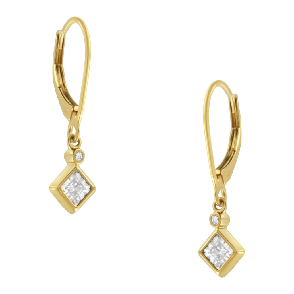 2 Micron 14K Yellow Gold Plating Diamond Dangle Earrings ( 1/3 cttw, J-K Color, I1-I2 Clarity) - Friggin Jewelry