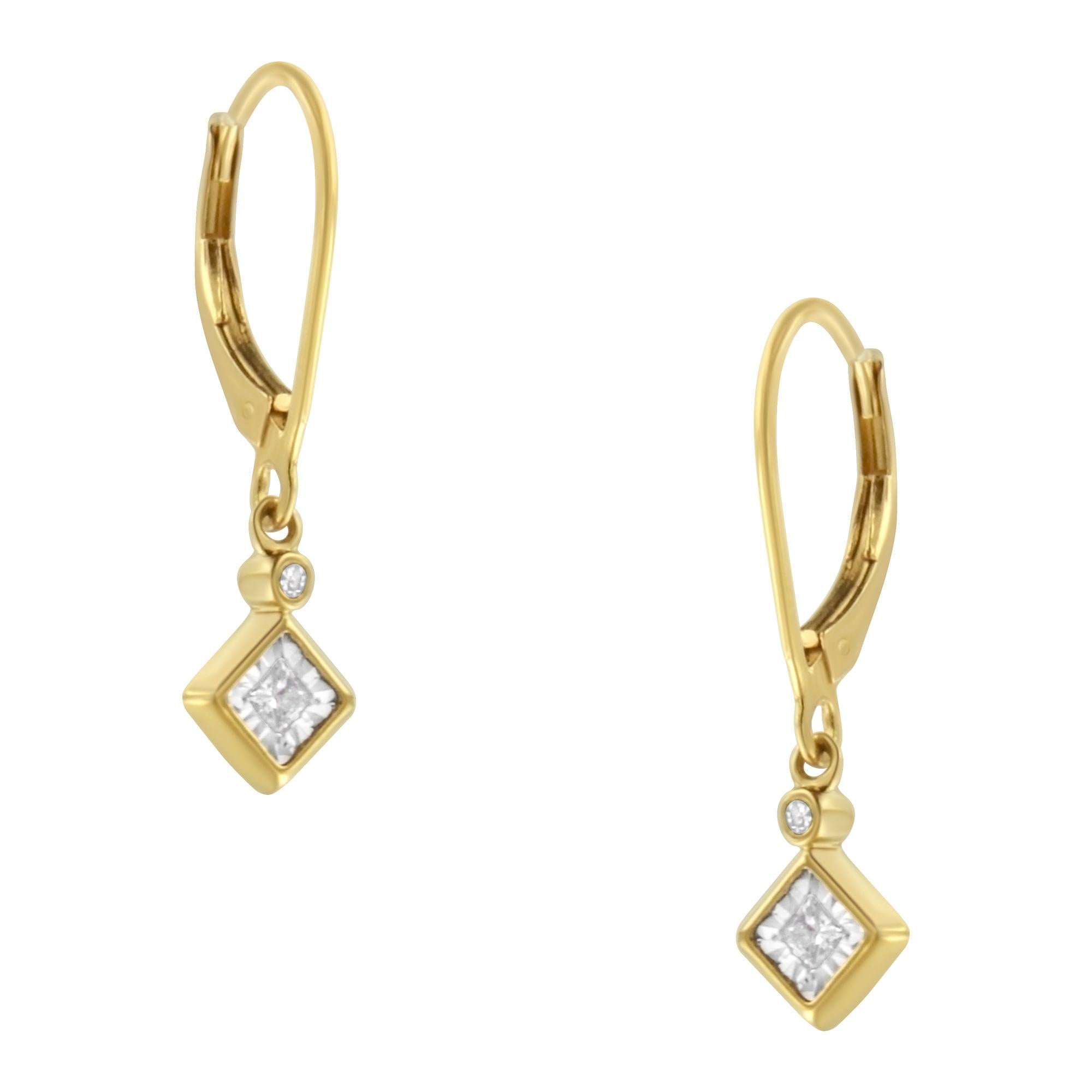 2 Micron 14K Yellow Gold Plating Diamond Dangle Earrings ( 1/3 cttw, J-K Color, I1-I2 Clarity) - Friggin Jewelry
