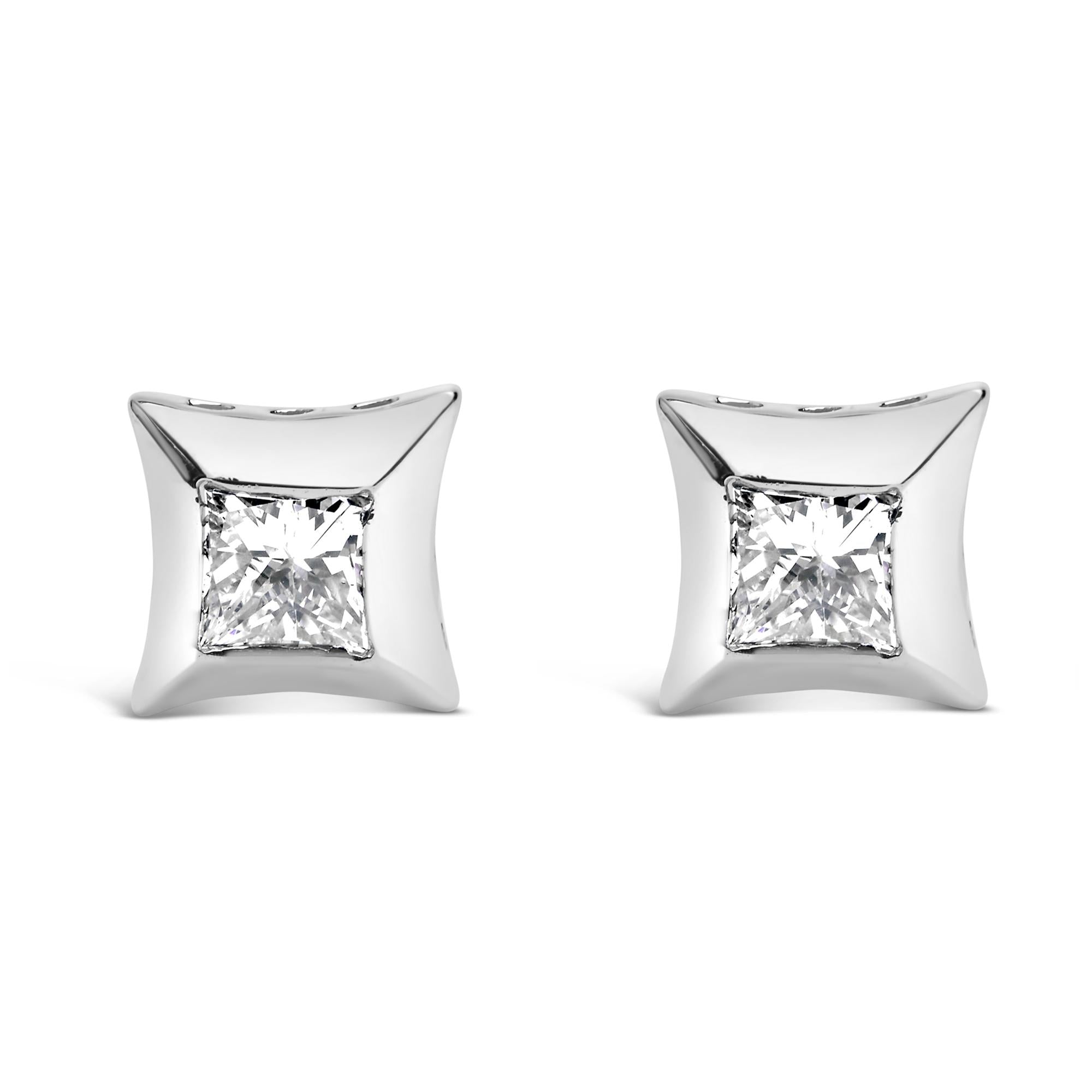 10K White Gold 1/2 Cttw Invisible Set Princess-Cut Diamond Stud Earrings (H-I Color, SI2-I1 Clarity) - Friggin Jewelry