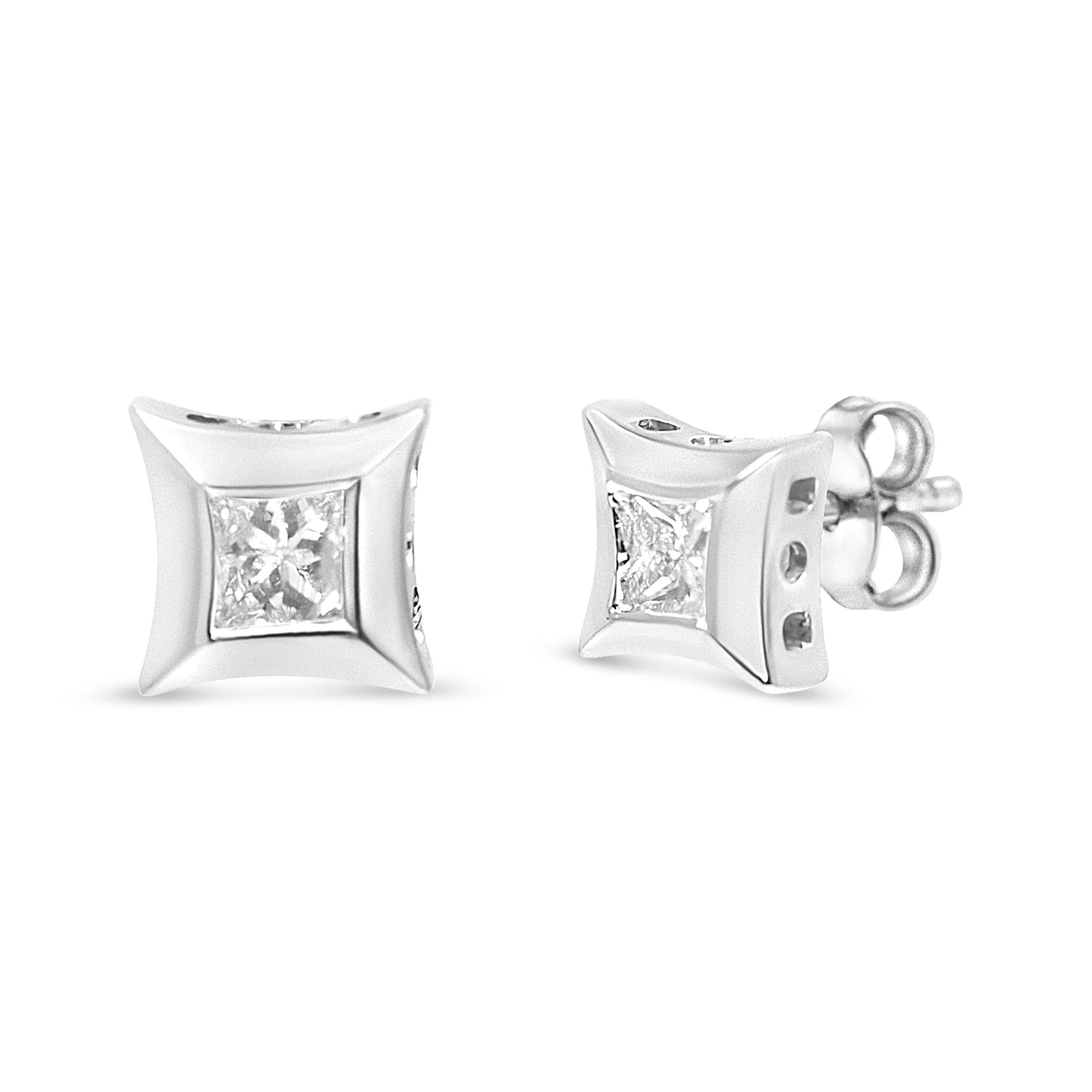 Aretes de oro blanco de 10 quilates con diamantes de talla princesa de 1/3 quilates (color HI, claridad SI2-I1) - Friggin Jewelry