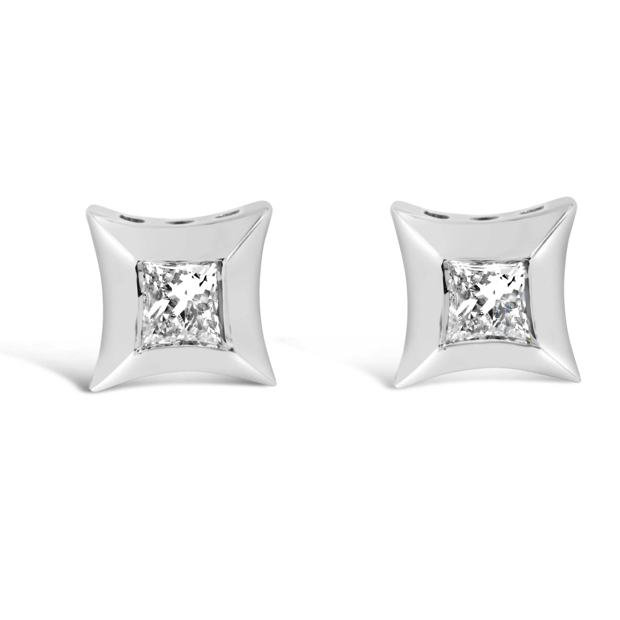10K White Gold 1/5 Cttw Invisible Set Princess-Cut Diamond Stud Earrings (H-I Color, SI2-I1 Clarity) - Friggin Jewelry