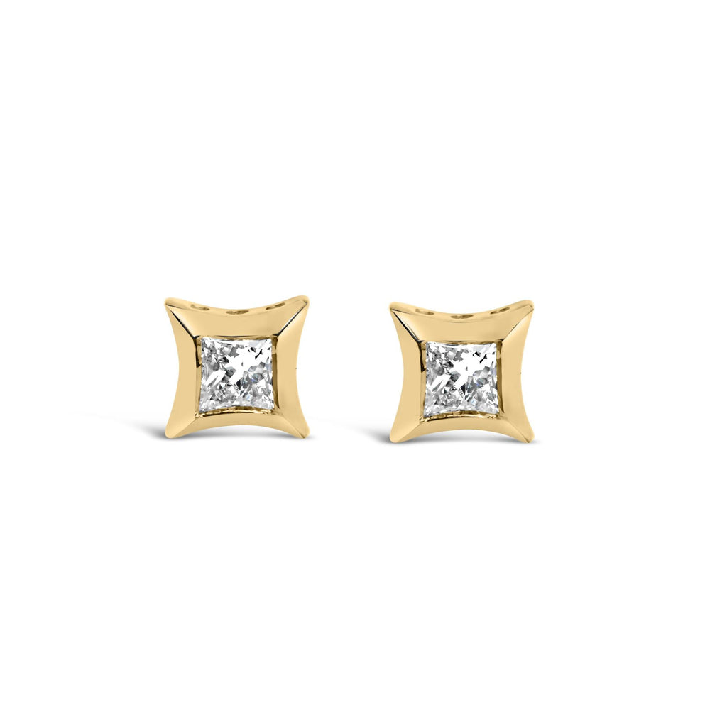 Orecchini a bottone in oro bianco 10 carati con diamanti taglio principessa incastonati in modo invisibile da 1/5 ct (colore HI, purezza SI2-I1) - Friggin Jewelry