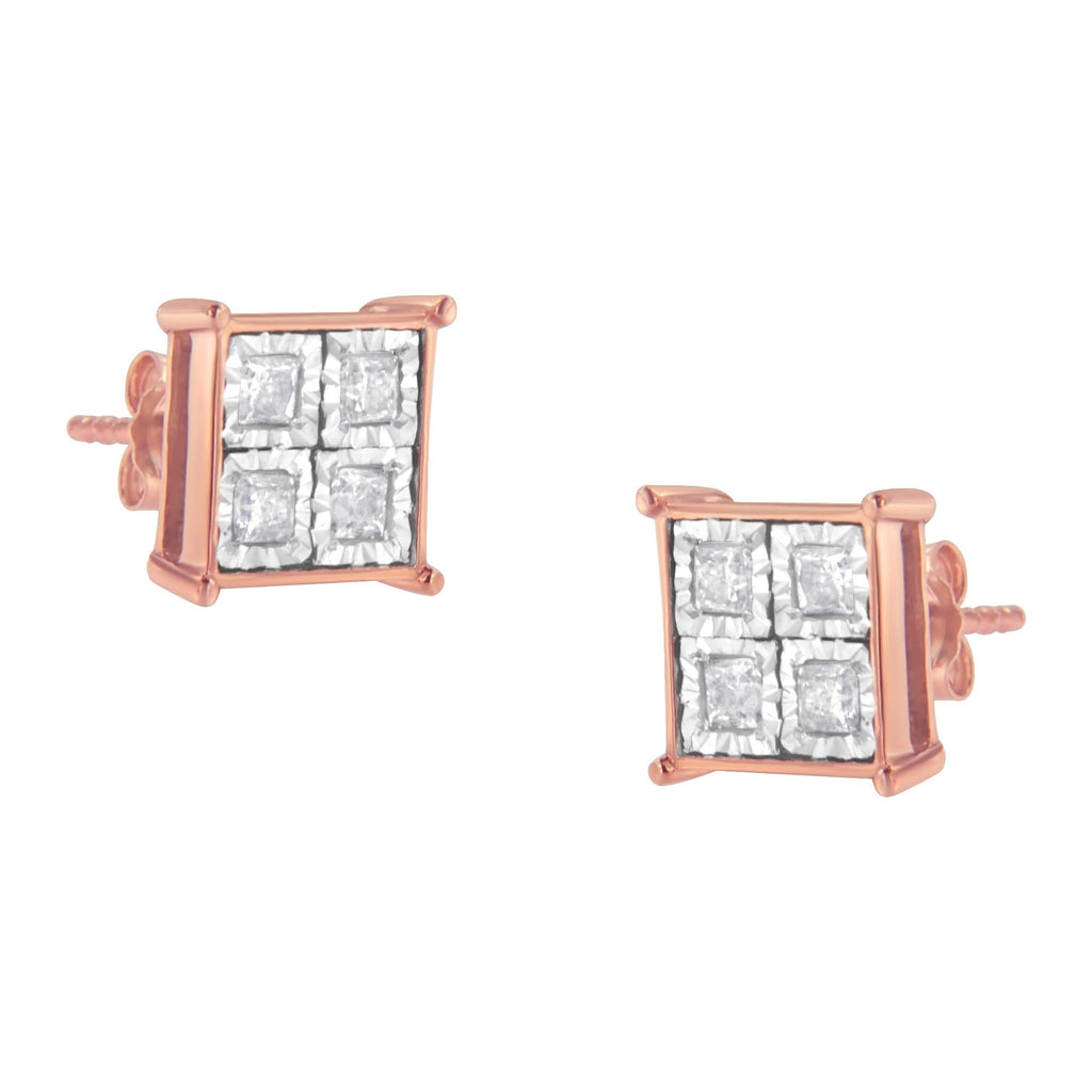 Rose Gold Plated Sterling Silver Diamond Composite Stud Earrings (3/4 cttw, J-K Color, I1-I2 Clarity) - Friggin Jewelry