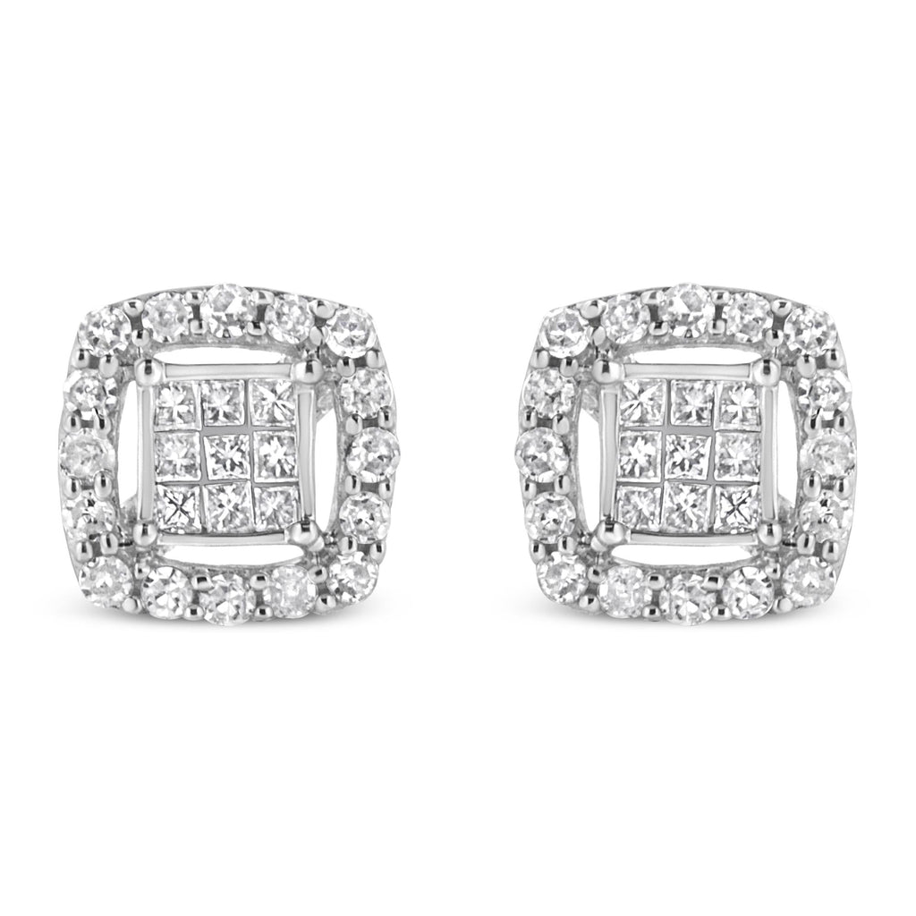 Orecchini a bottone in argento sterling 925 con diamanti taglio rotondo e principessa da 1/2 carati (colore IJ, purezza I1-I2) - Friggin Jewelry
