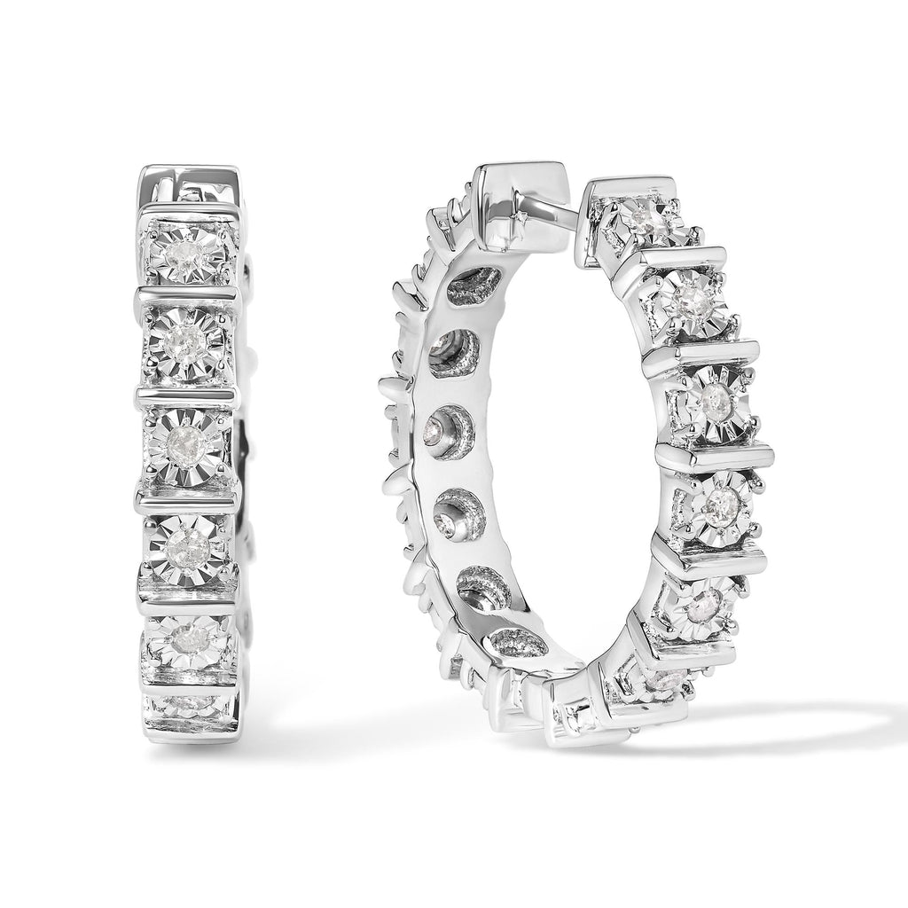 Aros de eternidad con barra y placa de diamantes de 1/2 ct en plata de ley 925 (color IJ, claridad I3) - Friggin Jewelry