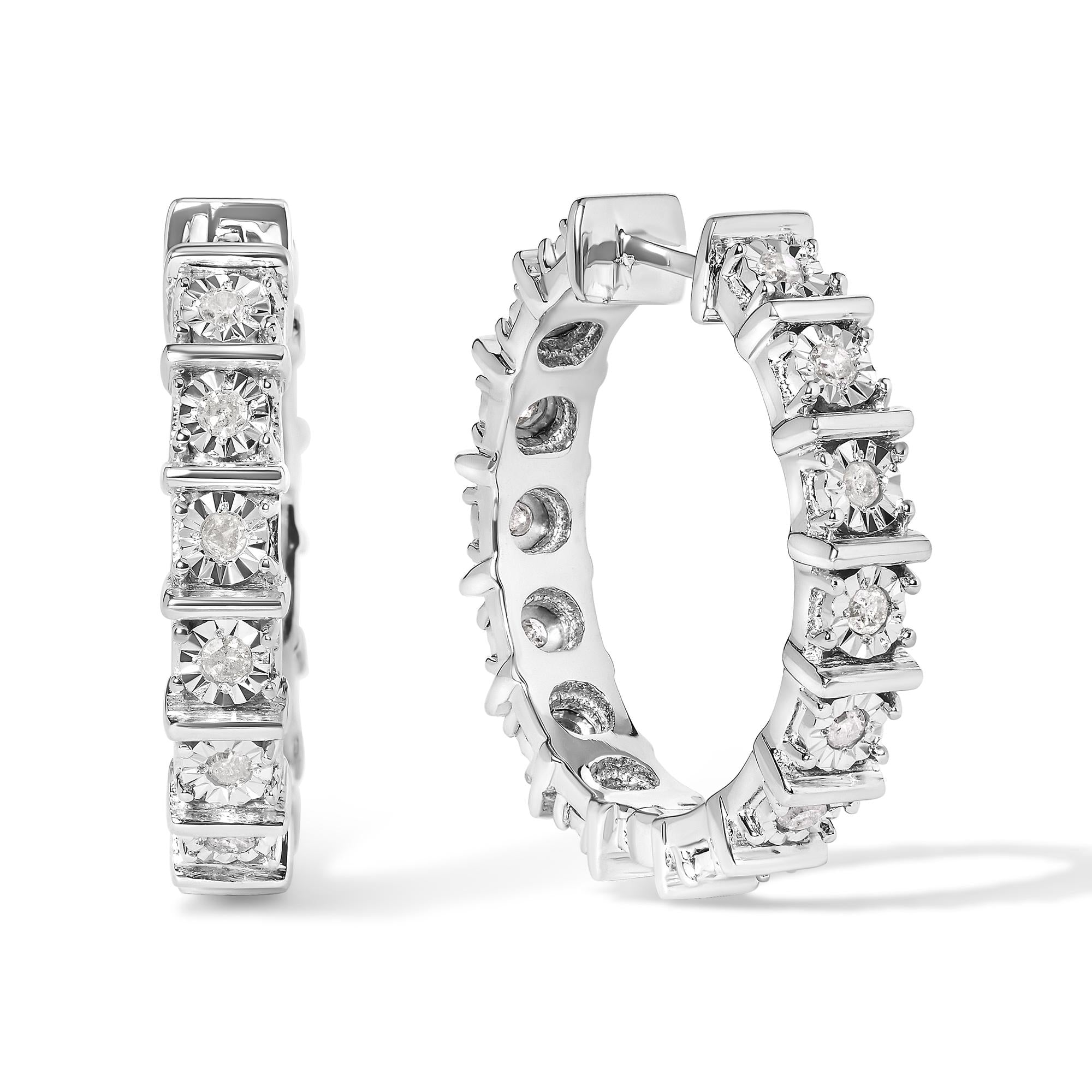 Orecchini a cerchio con piastra e barra di diamanti da 1/2 carati in argento sterling 925 (colore IJ, purezza I3) - Friggin Jewelry