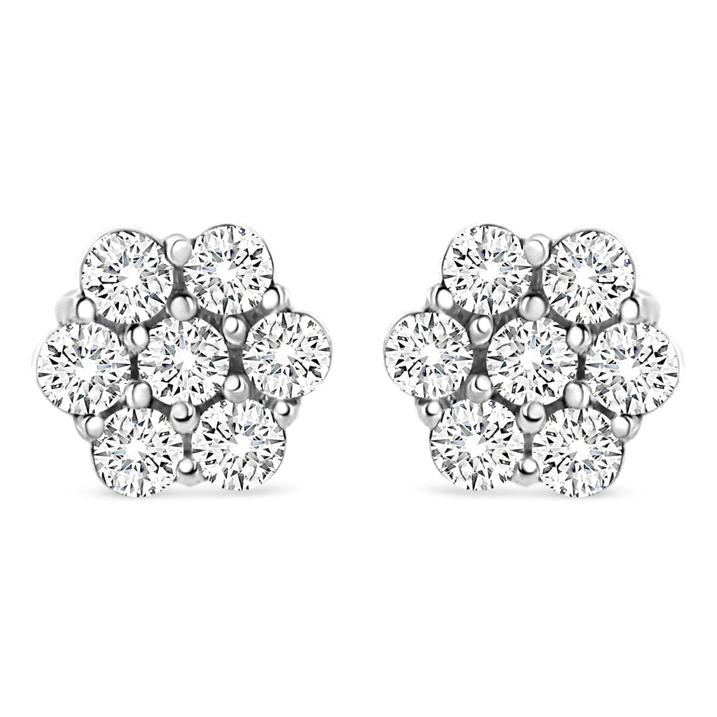 14K White Gold 1/2 cttw Round-Cut Diamond Floral Stud Earrings (I-J Color, SI2-I1 Clarity) - Friggin Jewelry