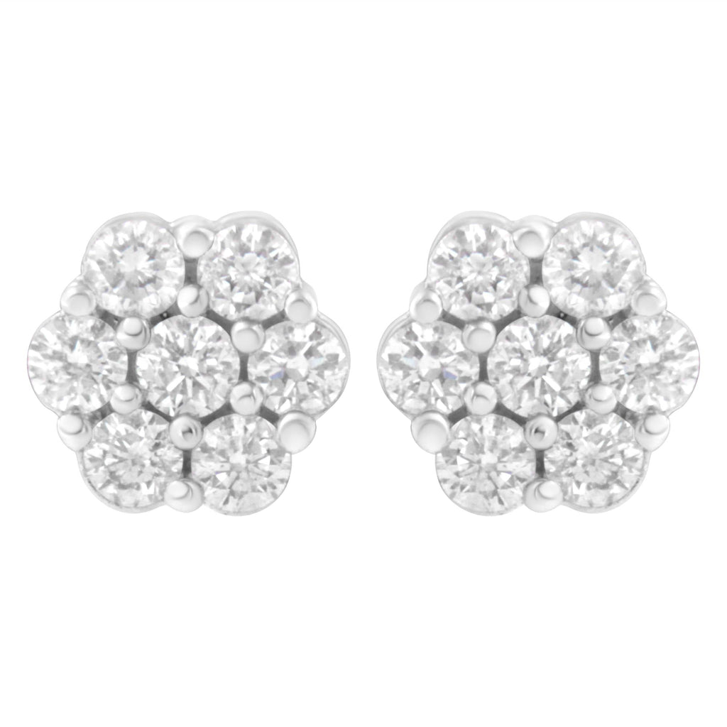 Aretes de oro blanco de 14 quilates con 7 diamantes redondos de talla brillante y cierre de rosca (IJ, SI2-I1) - Friggin Jewelry