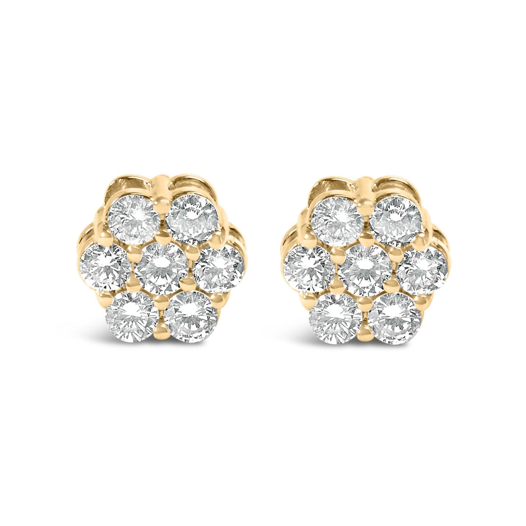 14K White Gold 7 Stone Floral Cluster Round Brilliant Cut Diamond Stud Earrings with Screw Backs(I-J, SI2-I1) - Friggin Jewelry