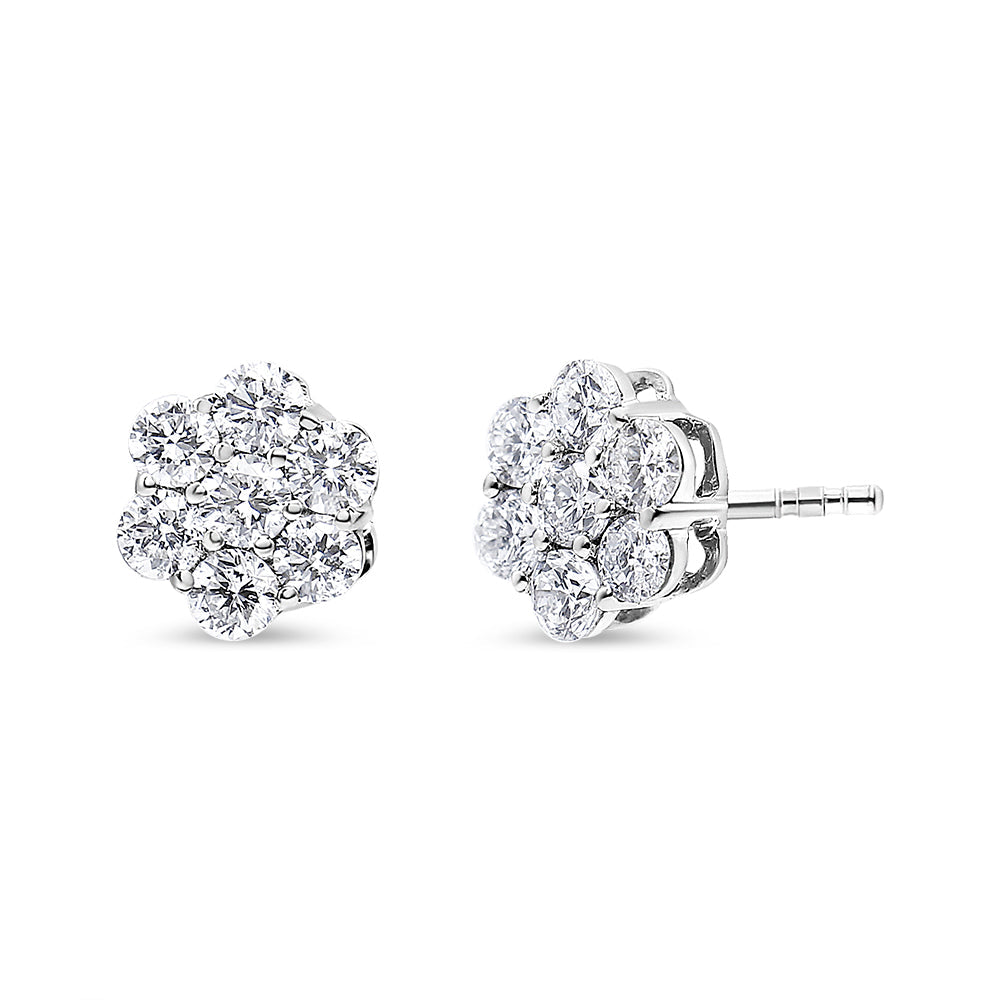 Aretes de oro blanco de 14 quilates con 7 diamantes redondos de talla brillante y cierre de rosca (IJ, SI2-I1) - Friggin Jewelry
