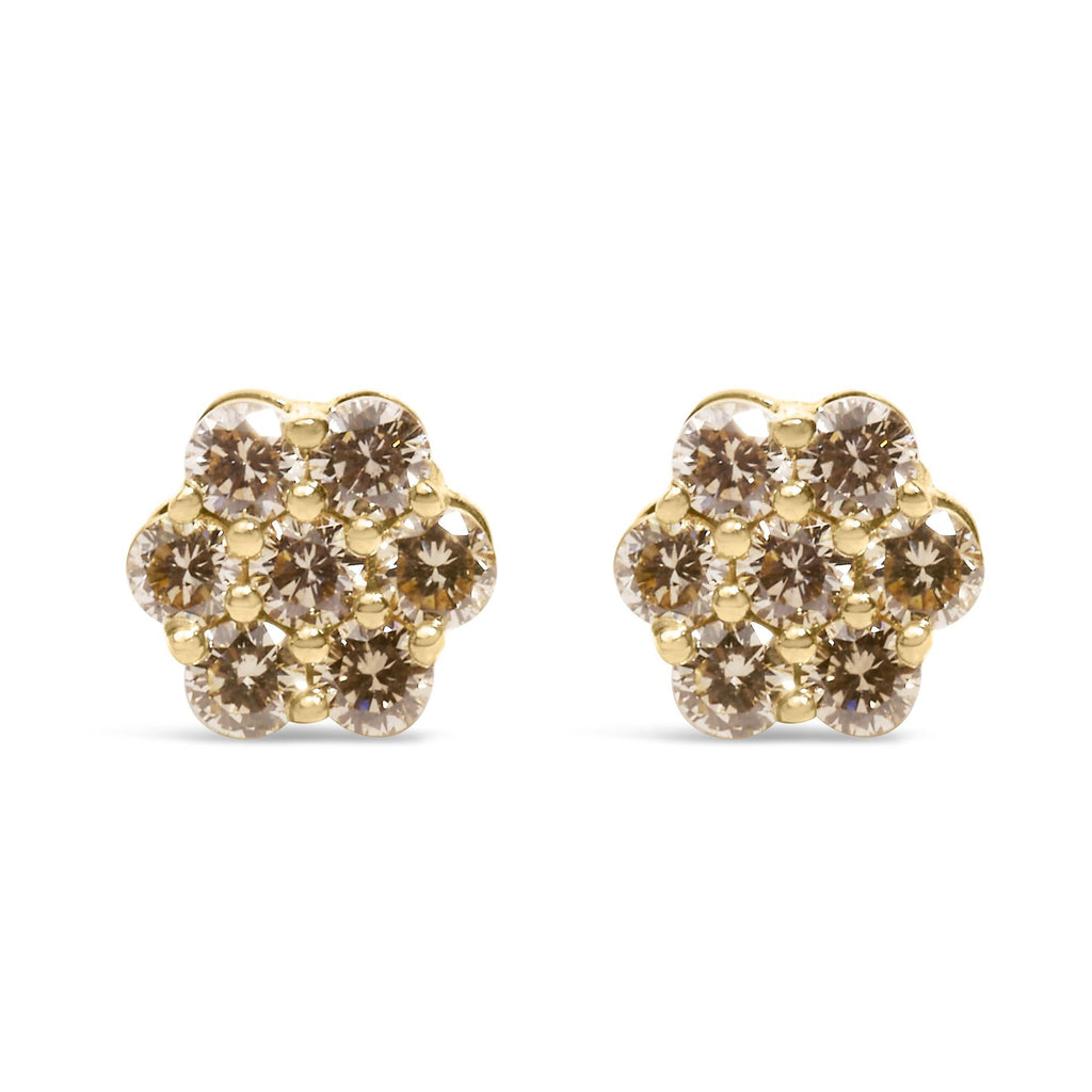 14K Yellow Gold 1.0 Cttw Diamond Floral Stud Earrings (J-K Color, VS2-SI1 Clarity) - Friggin Jewelry