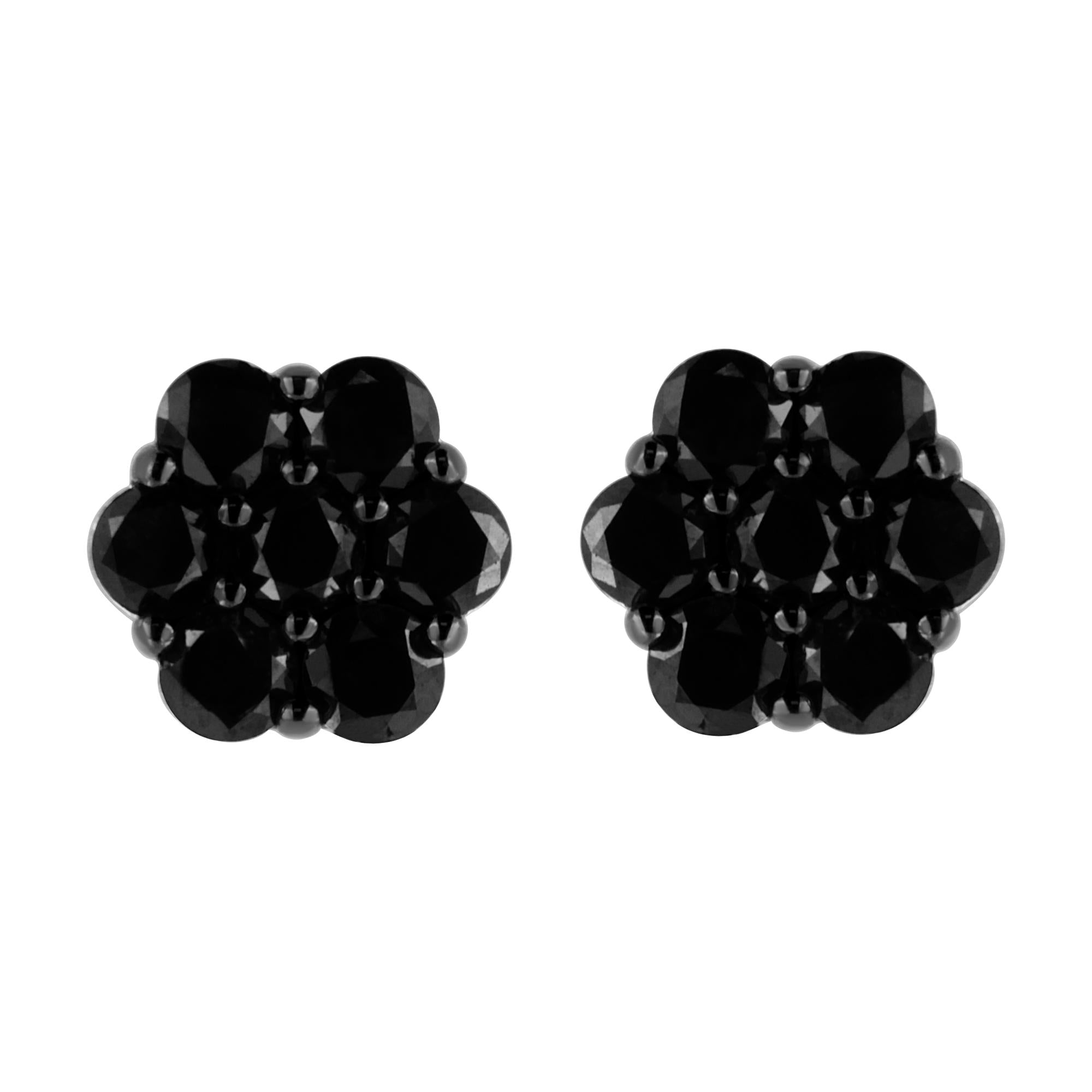 .925 Sterling Silver  Prong Set Round-Cut Treated Colored Diamond Floral Cluster Stud Earring - Choice of Diamond Colors and Total Weights - Friggin Jewelry