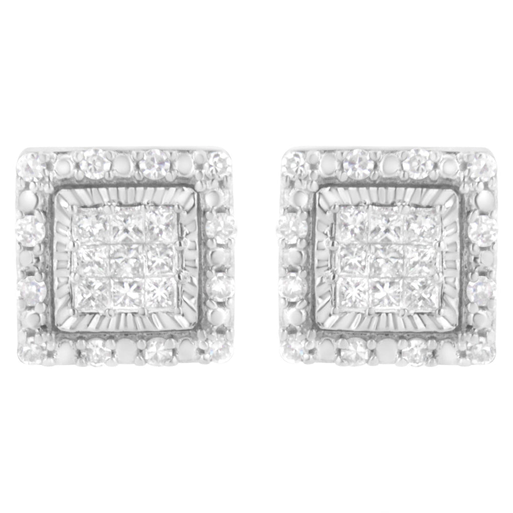 Aretes de oro blanco de 10 quilates con diamantes de talla princesa de 1/2 ct y corte cuadrado (color IJ, claridad I1-I2) - Friggin Jewelry