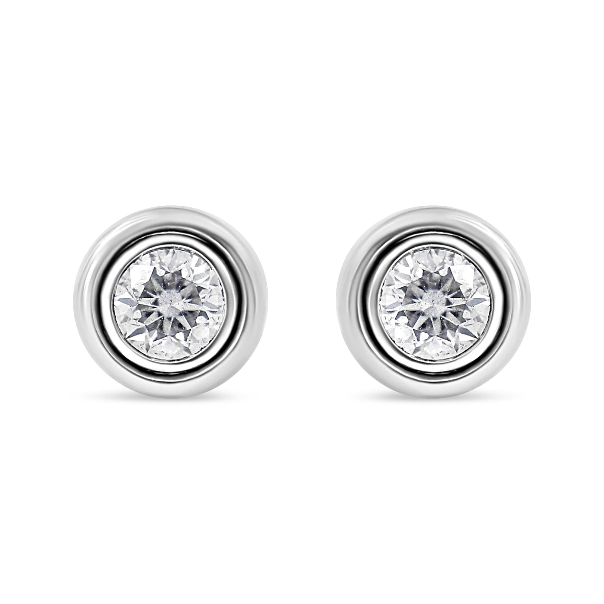 .925 Sterling  Silver 1/5 Cttw Lab-Grown Round Brilliant-Cut Diamond Modern Bezel-Set Stud Earring (F-G Color, VS2-SI1 Clarity) - Friggin Jewelry