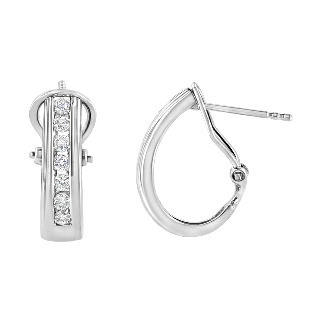 .925 Sterling Silver Channel Set 1/2 Cttw Lab Grown Round Diamond Omega Back Huggie Hoop Earrings (F-G Color, SI1-SI2 Clarity) - Friggin Jewelry
