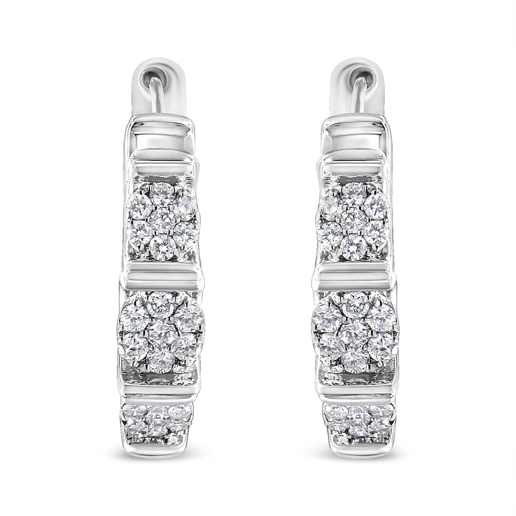 Orecchini a cerchio con motivo floreale in argento sterling 925 da 1/2 carati con diamanti rotondi coltivati ​​in laboratorio (colore FG, purezza SI1-SI2) - Friggin Jewelry