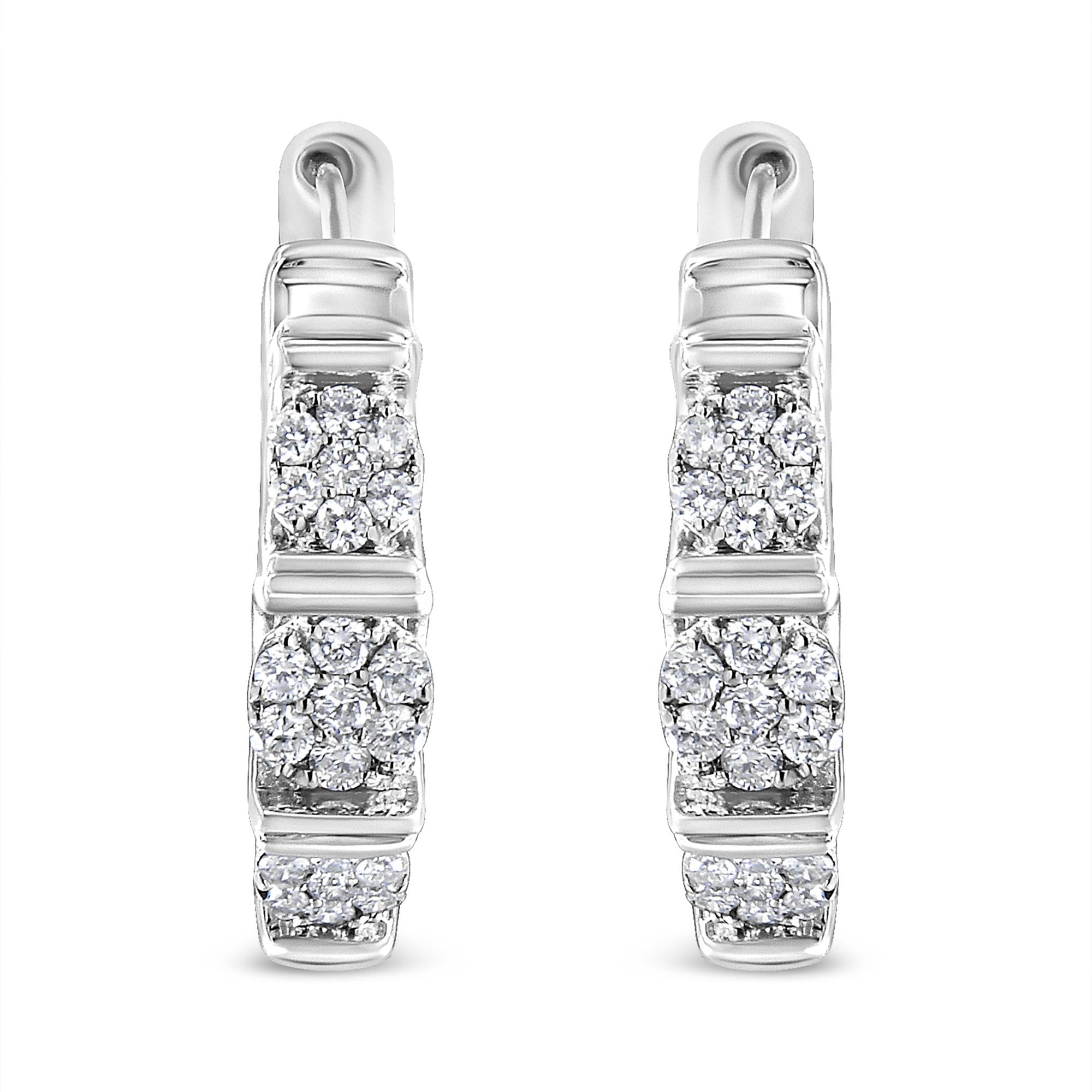 Orecchini a cerchio con motivo floreale in argento sterling 925 da 1/2 carati con diamanti rotondi coltivati ​​in laboratorio (colore FG, purezza SI1-SI2) - Friggin Jewelry