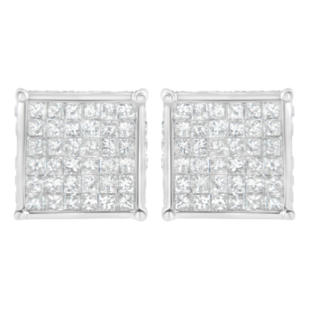 10K White Gold 2ct TDW Princess-Cut Composite Diamond Stud Earring (I-J ,I2-I3) - Friggin Jewelry