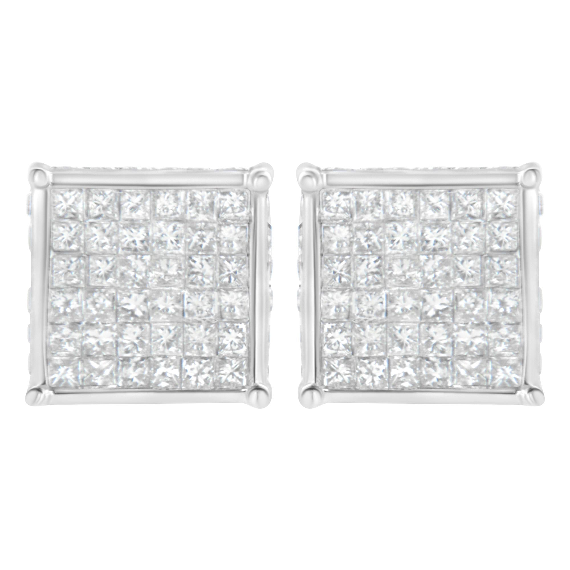 10K White Gold 2ct TDW Princess-Cut Composite Diamond Stud Earring (I-J ,I2-I3) - Friggin Jewelry