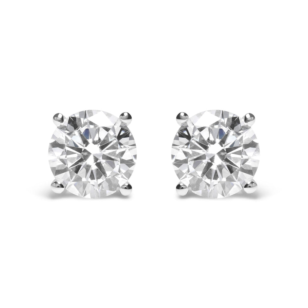 14K White Gold Round Brilliant-Cut Lab Grown Diamond Classic 4-Prong Stud Earrings with Screw Backs - Friggin Jewelry Premium