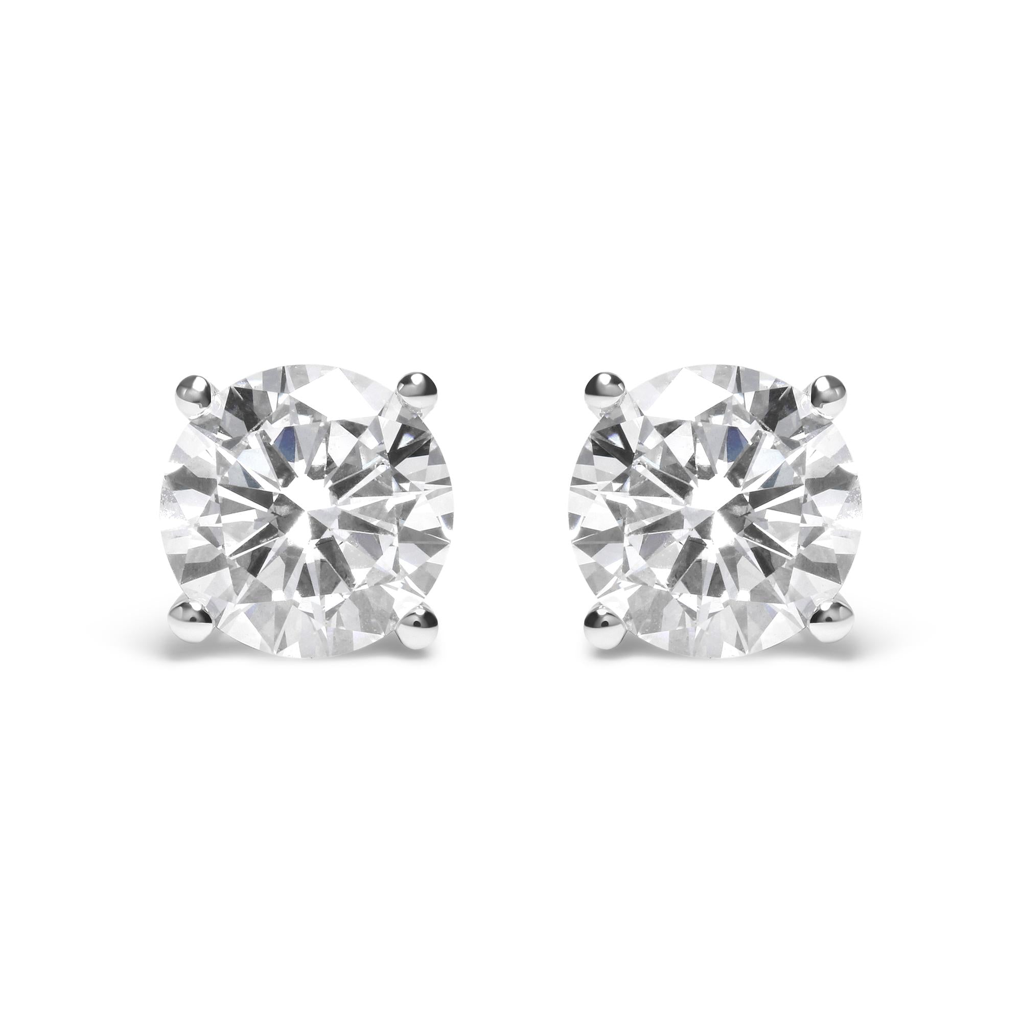 14K White Gold Round Brilliant-Cut Lab Grown Diamond Classic 4-Prong Stud Earrings with Screw Backs - Friggin Jewelry Premium
