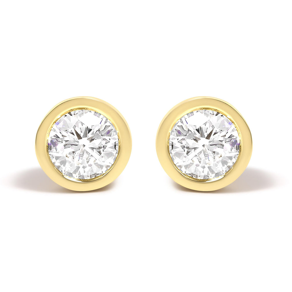 14K Gold Lab Grown Diamond Screw-Back Classic Bezel Solitaire Stud Earrings (G-H Color, VS2-SI1 Clarity) - Friggin Jewelry